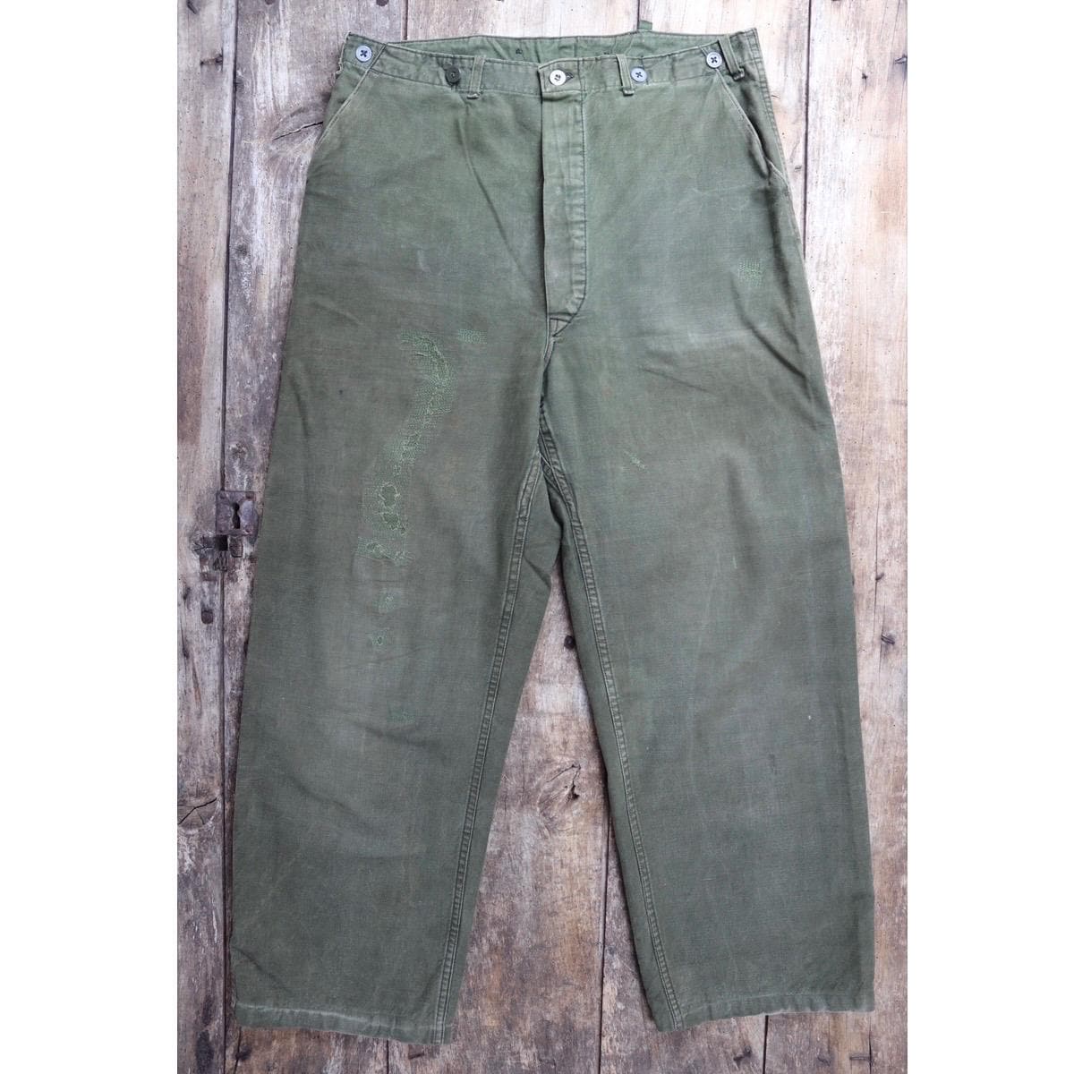 Vintage 1940s 50s Swedish army trousers - military workwear - cotton twill buckle back pants - utility field chore - 34” x 30”