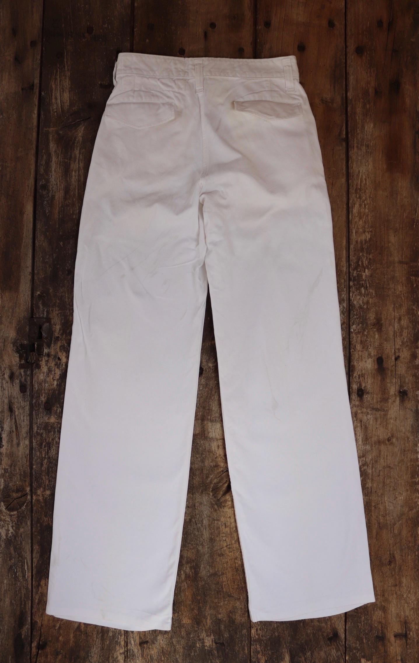 Vintage French white cotton naval trousers - 1950s 60s wide leg pants - Marine Nationale - 28” x 32” - riviera beach