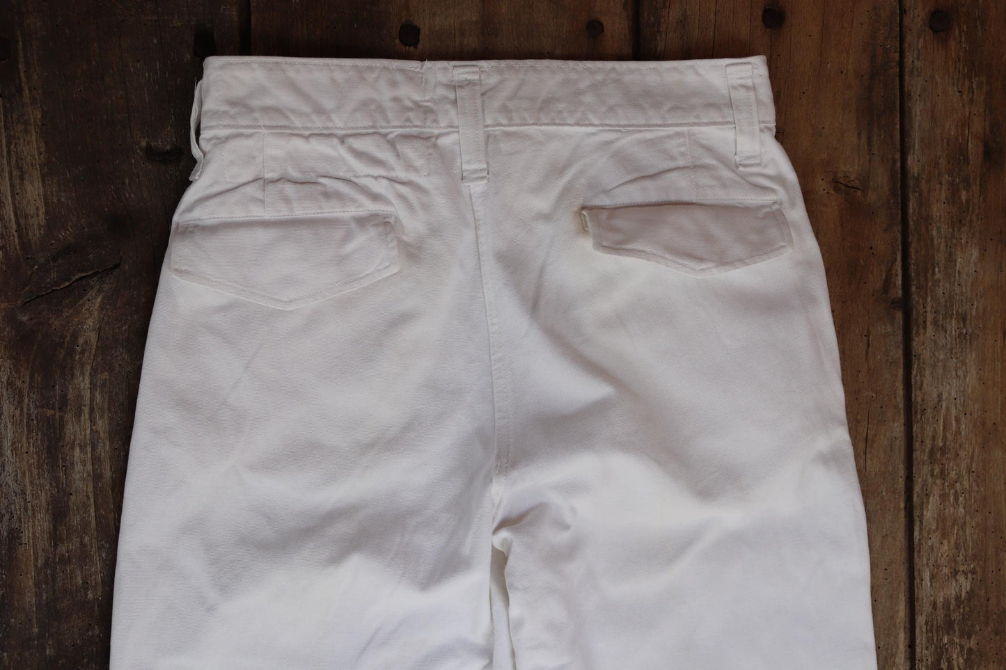 Vintage French white cotton naval trousers - 1950s 60s wide leg pants - Marine Nationale - 28” x 32” - riviera beach