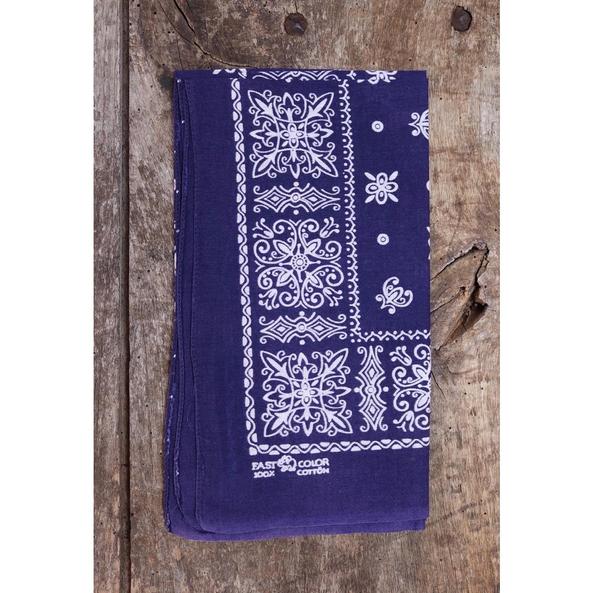 Vintage 1960s indigo workwear bandana - blue cotton neckerchief - Davis and Catterall Elephant - squash blossom print