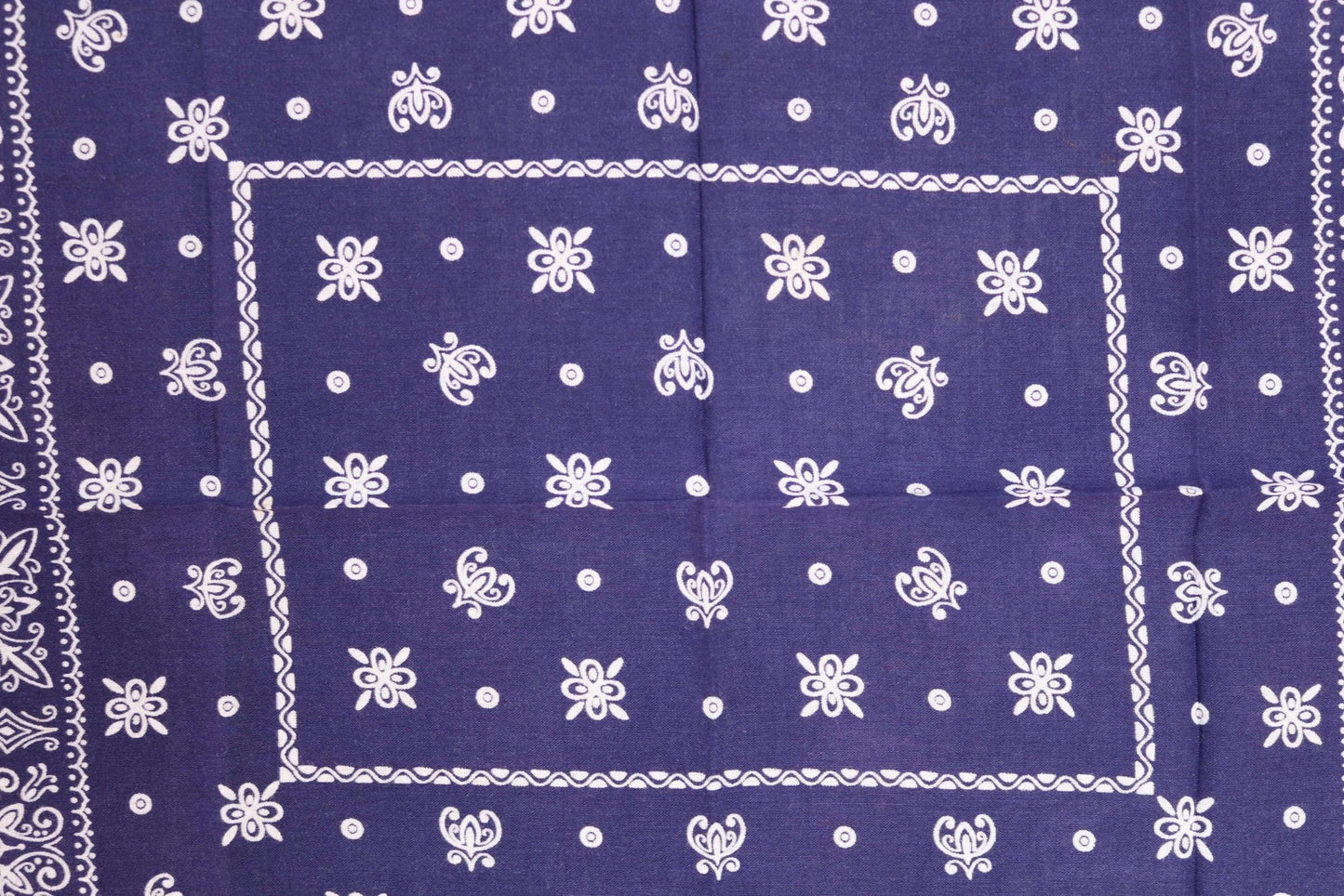 Vintage 1960s indigo workwear bandana - blue cotton neckerchief - Davis and Catterall Elephant - squash blossom print