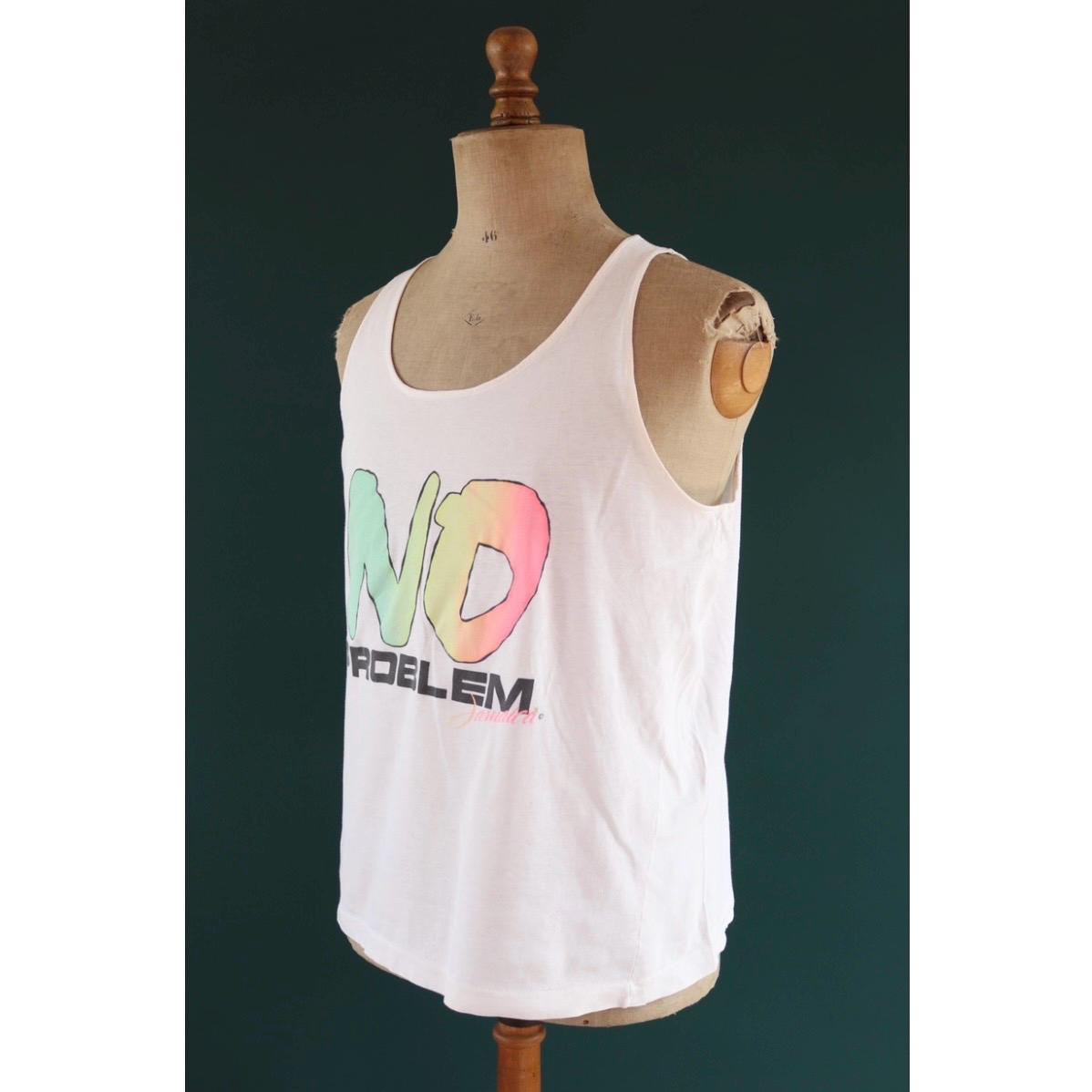 Vintage 1990s Jamaica faded neon vest - No Problem - surf style for beach or gym - singlet t shirt - 43” chest