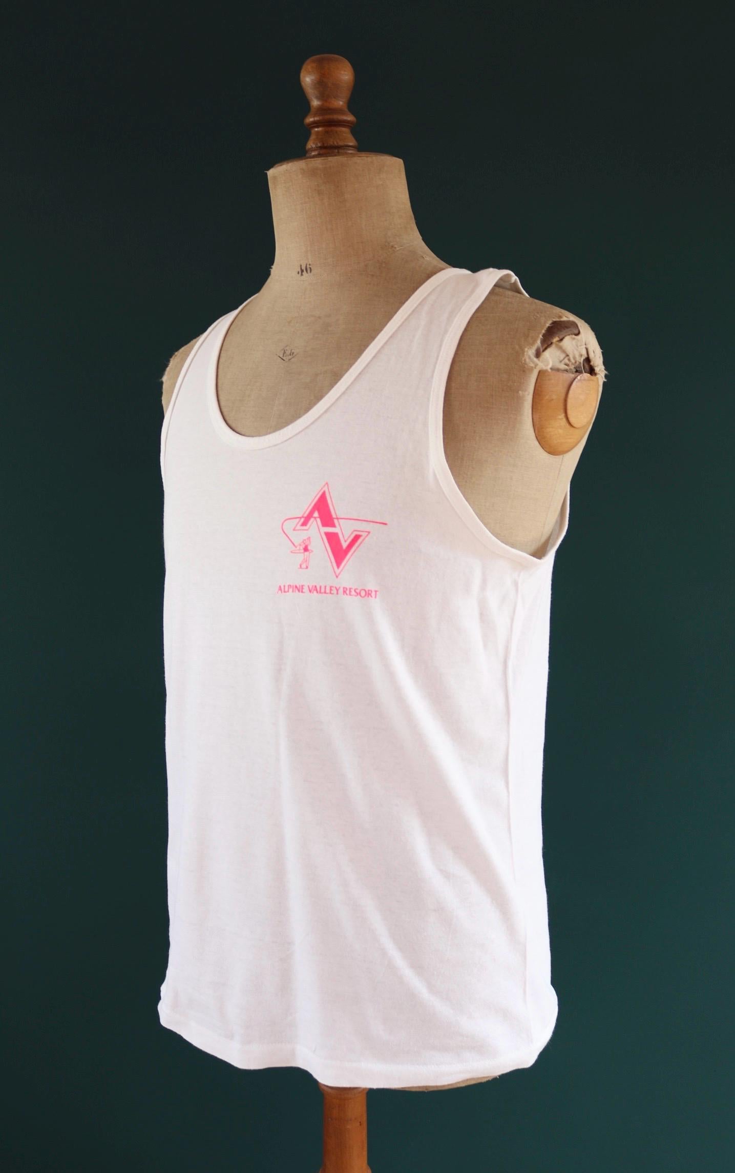 Vintage 1990s white and neon vest - Alpine golf resort - surf style for beach or gym - singlet t shirt - 40” chest