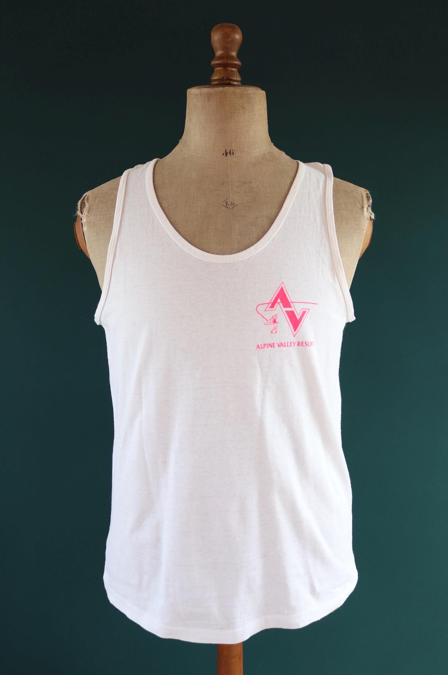 Vintage 1990s white and neon vest - Alpine golf resort - surf style for beach or gym - singlet t shirt - 40” chest