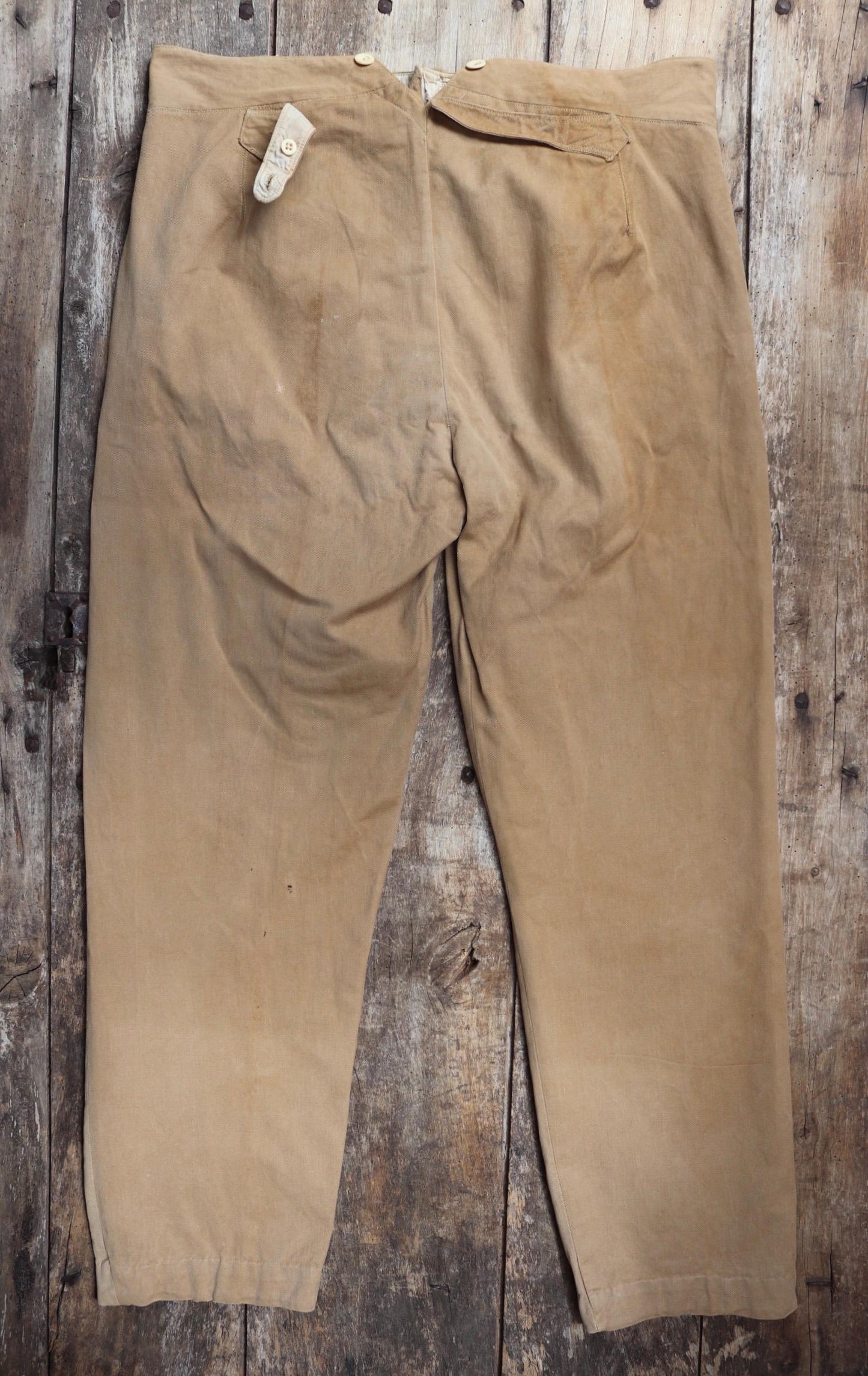 Vintage 1900s 10s French officers trousers - antique military pants - 39” x 30” - buckle back - bone buttons