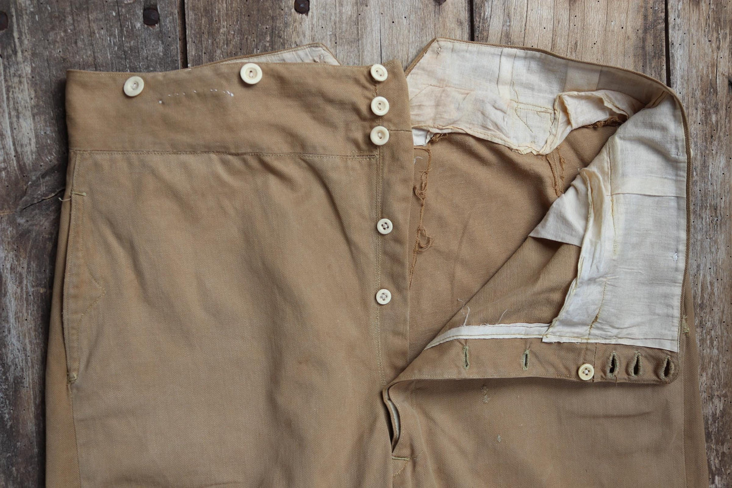 Vintage 1900s 10s French officers trousers - antique military pants - 39” x 30” - buckle back - bone buttons