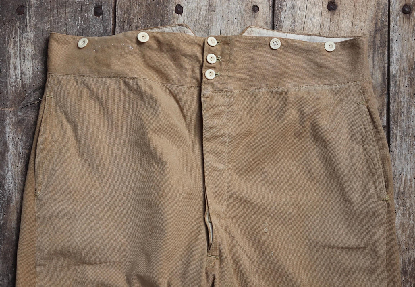 Vintage 1900s 10s French officers trousers - antique military pants - 39” x 30” - buckle back - bone buttons