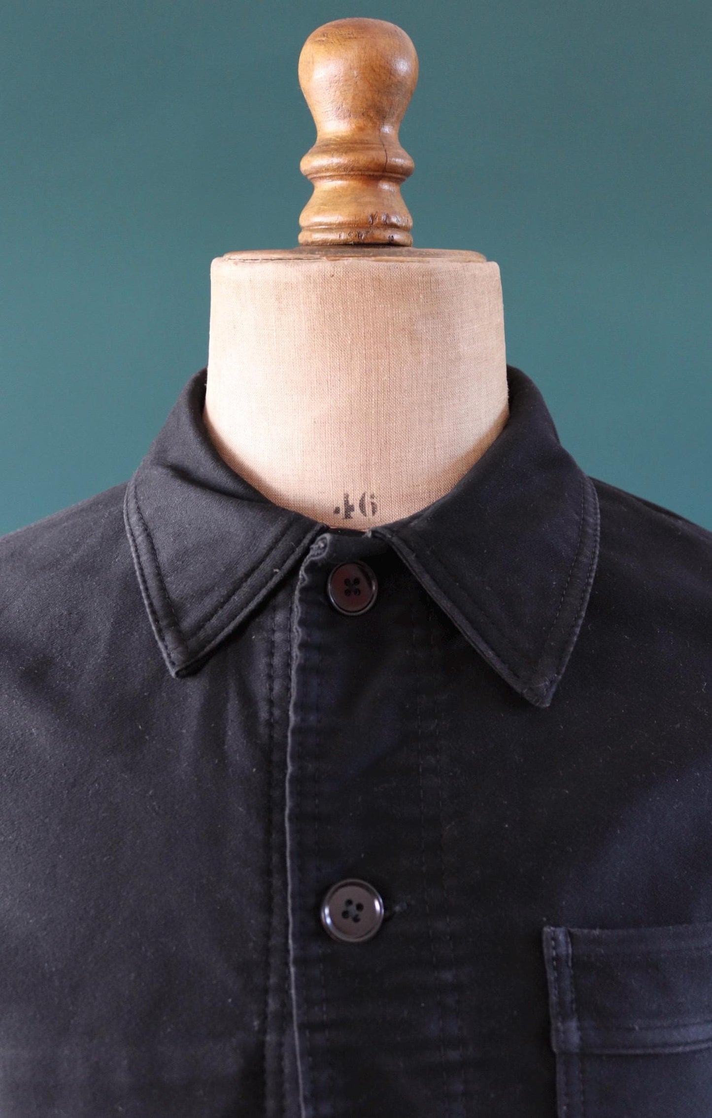 Vintage French black moleskin workwear jacket - Le Mont St Michel - 1950s chore coat - 39” chest