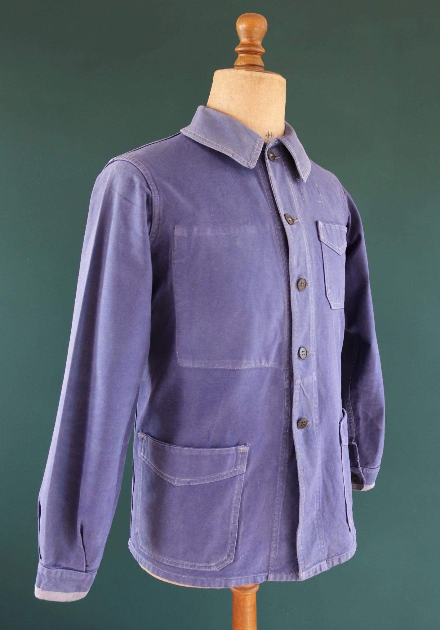 Vintage French blue workwear jacket - 1960s chore coat - cotton twill - 40” chest - bleu de travail