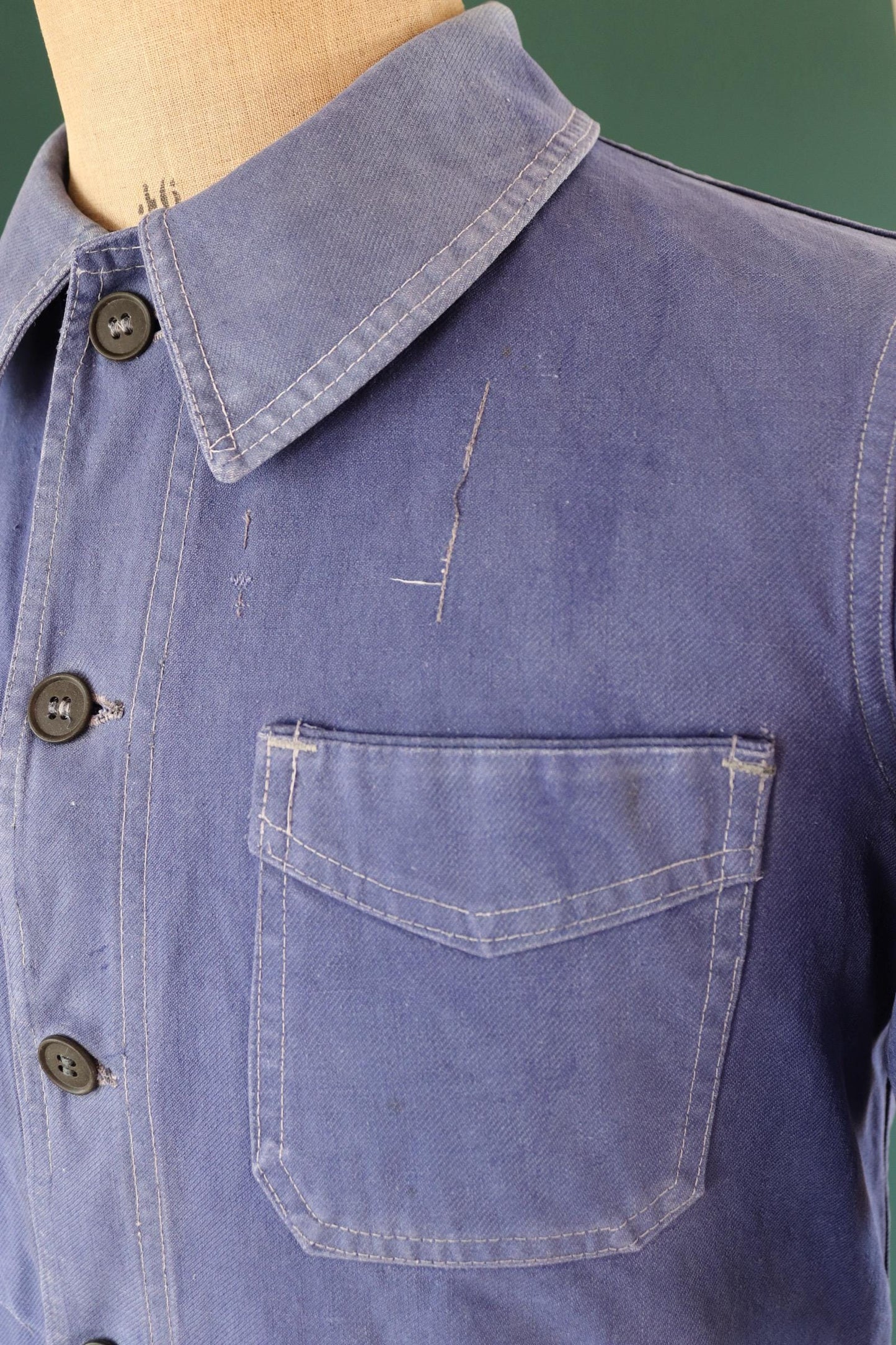 Vintage French blue workwear jacket - 1960s chore coat - cotton twill - 40” chest - bleu de travail