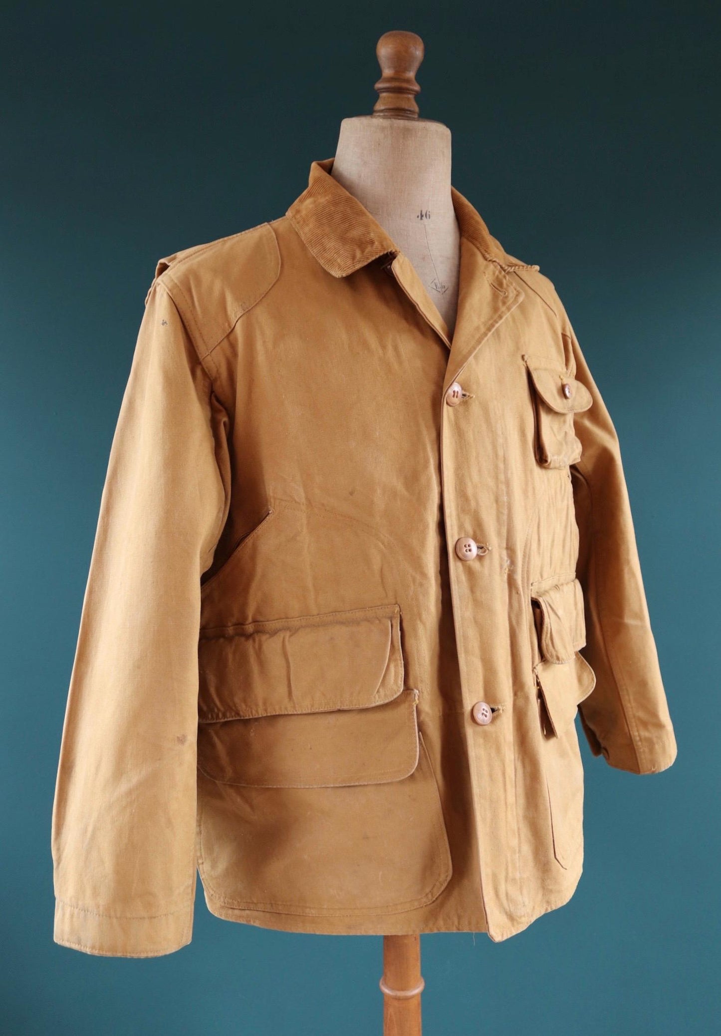 Vintage 1940s tin cloth hunting jacket - American workwear - duck cotton canvas - 48” chest - Red Head