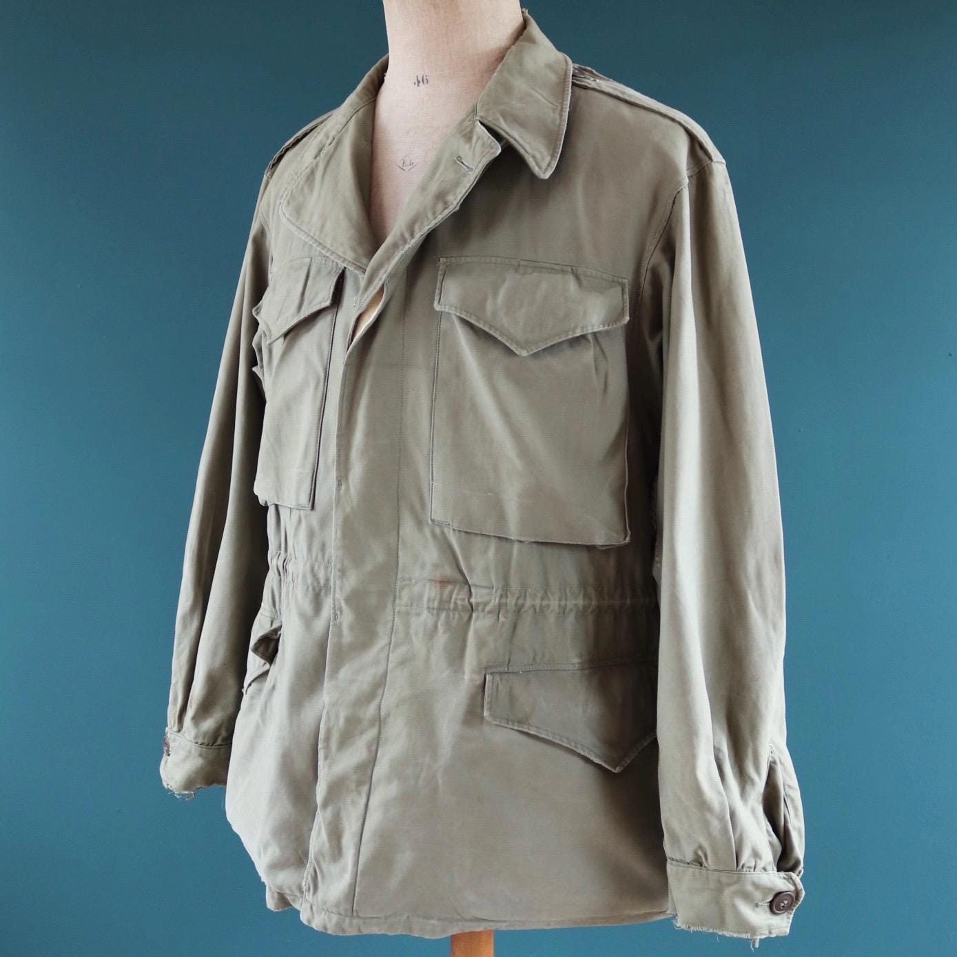 Vintage 1940s US army field jacket - WW2 M43 - green sateen cotton - 46” chest