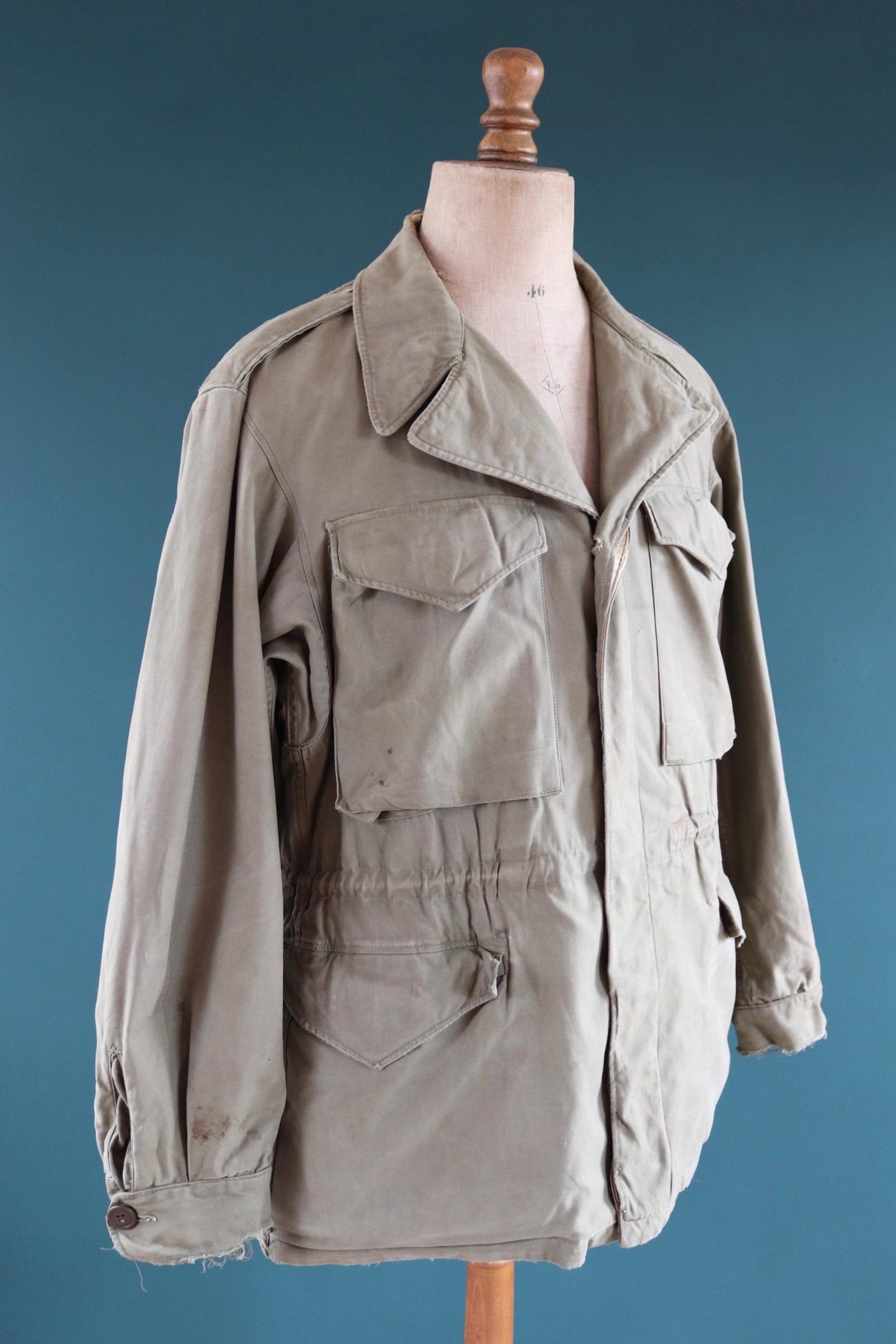 Vintage 1940s US army field jacket - WW2 M43 - green sateen cotton - 46” chest