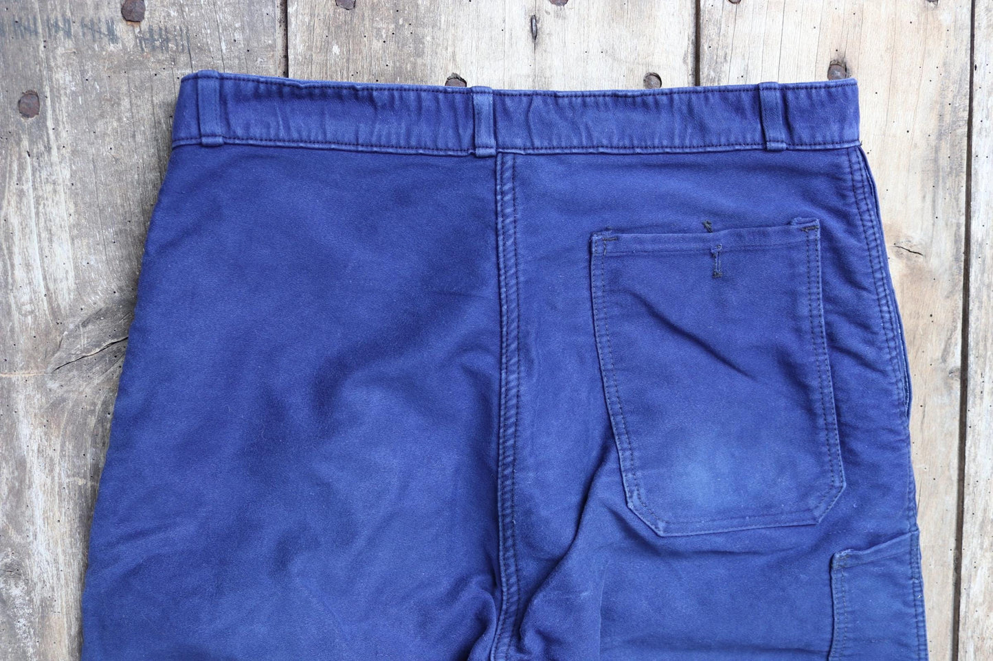 Vintage 1960s 70s French moleskin trousers - blue cotton workwear - chore pants - Le Mont St Michel - 31” x 23”