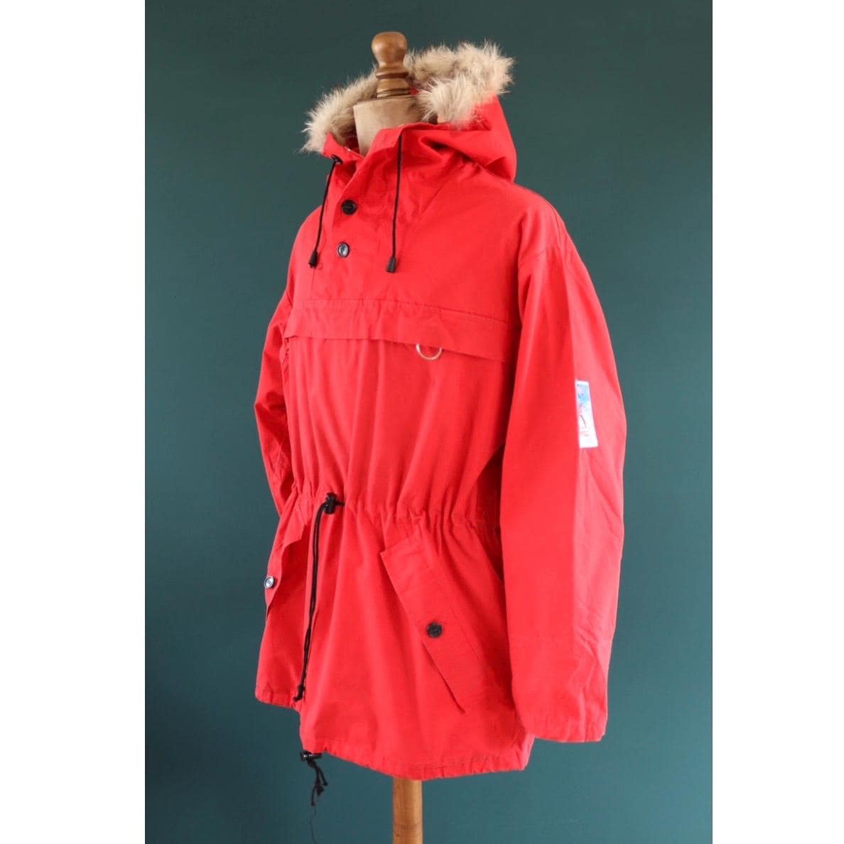 Vintage 1980s Norwegian skiiing smock - hiking anorak - 50” chest - fur hood