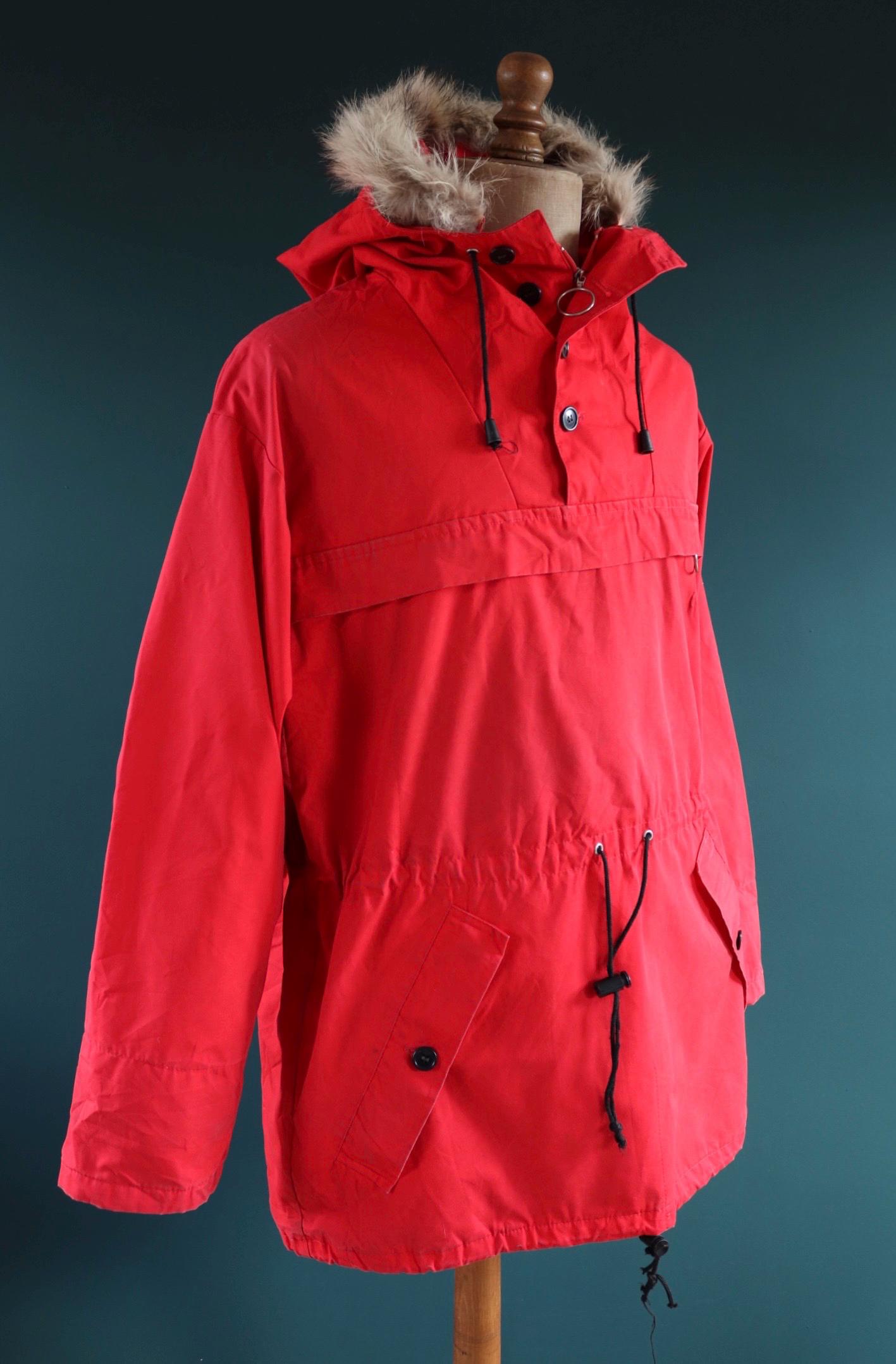 Vintage 1980s Norwegian skiiing smock - hiking anorak - 50” chest - fur hood