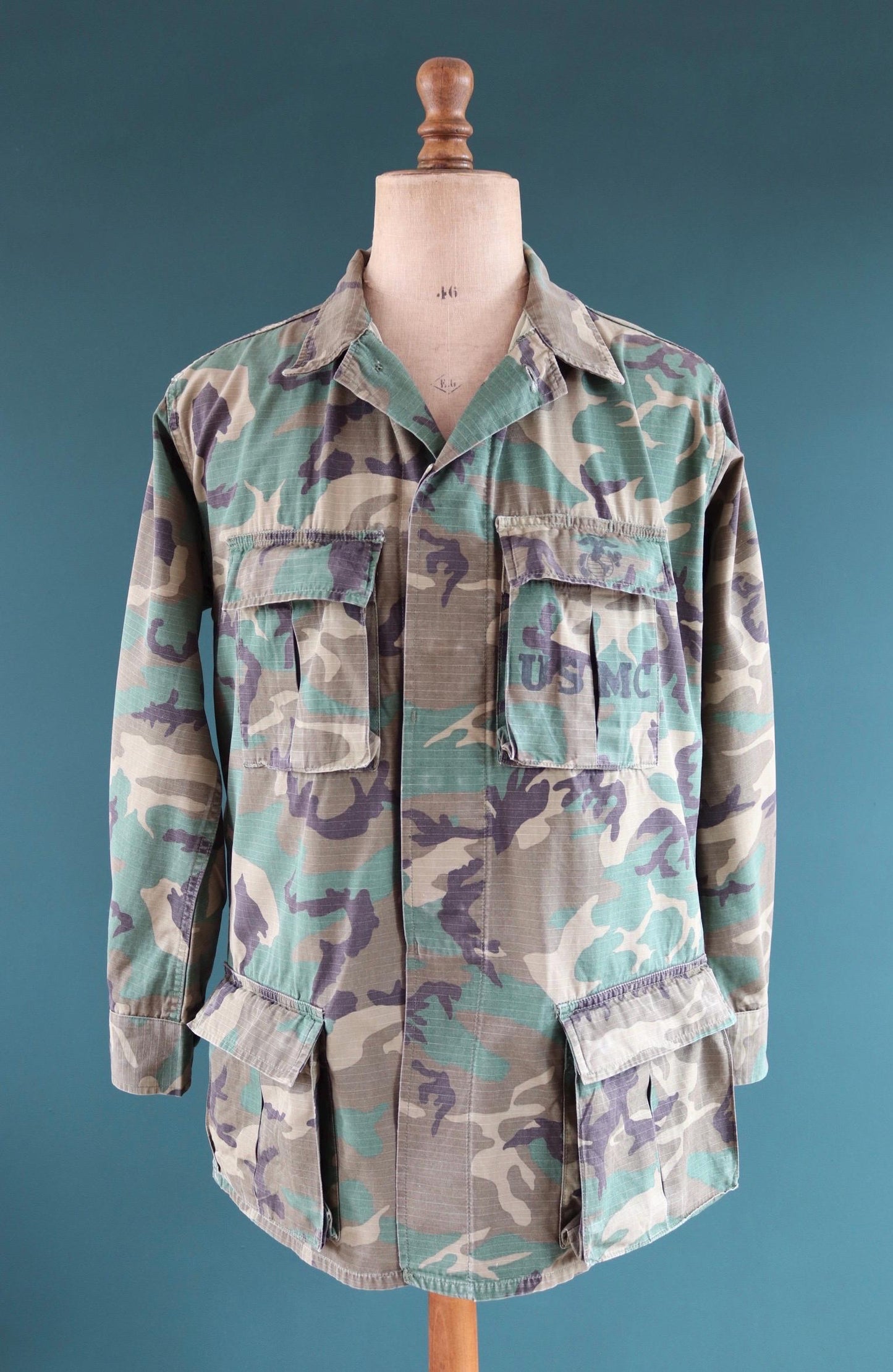 Vintage 1980s USMC camouflage shirt - rip stop - US marine corps - jungle jacket - 47" chest