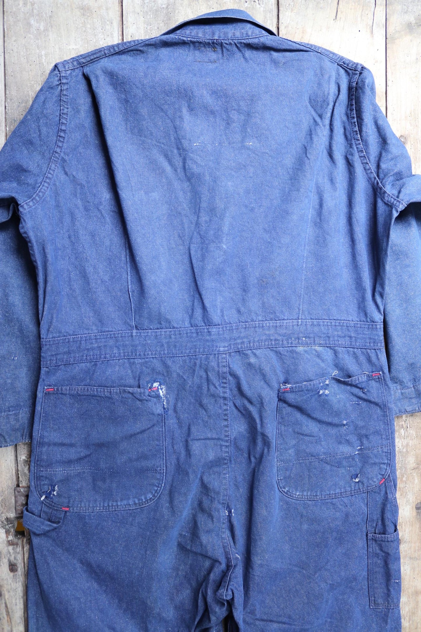 Vintage 1970s 80s workwear coveralls - Wrangler overalls - blue denim chore - 50” x 42” x 29” - mechanic boiler suit