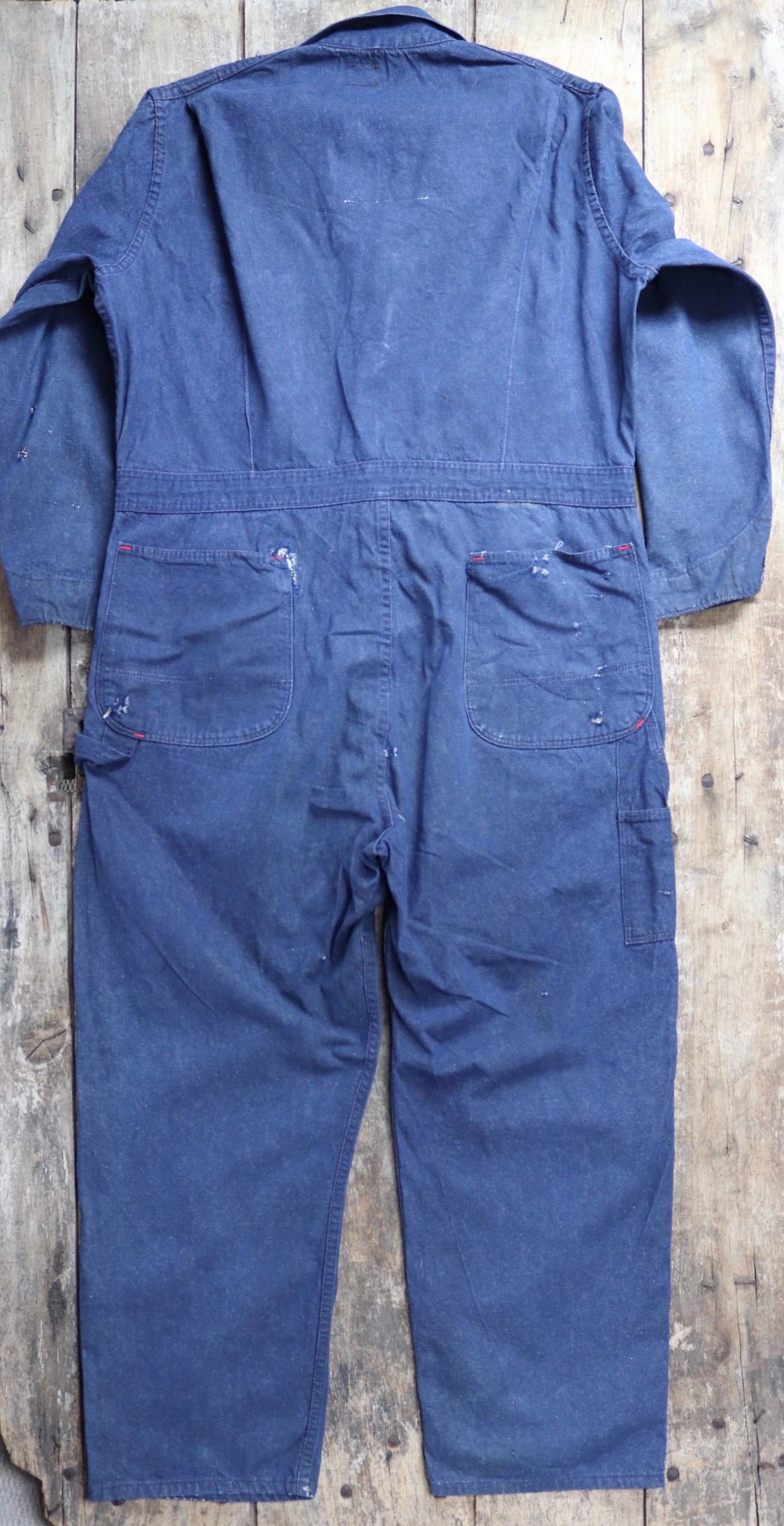 Vintage 1970s 80s workwear coveralls - Wrangler overalls - blue denim chore - 50” x 42” x 29” - mechanic boiler suit
