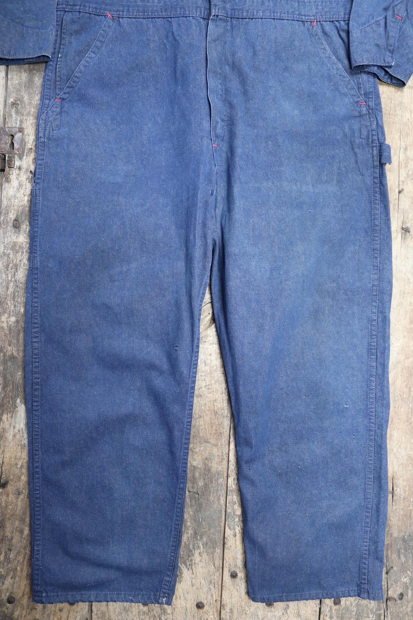 Vintage 1970s 80s workwear coveralls - Wrangler overalls - blue denim chore - 50” x 42” x 29” - mechanic boiler suit