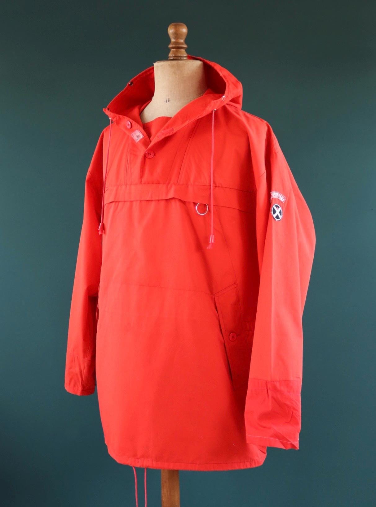 Vintage 1980s red Norwegian smock - hiking anorak - 53” chest - for walking or skiing