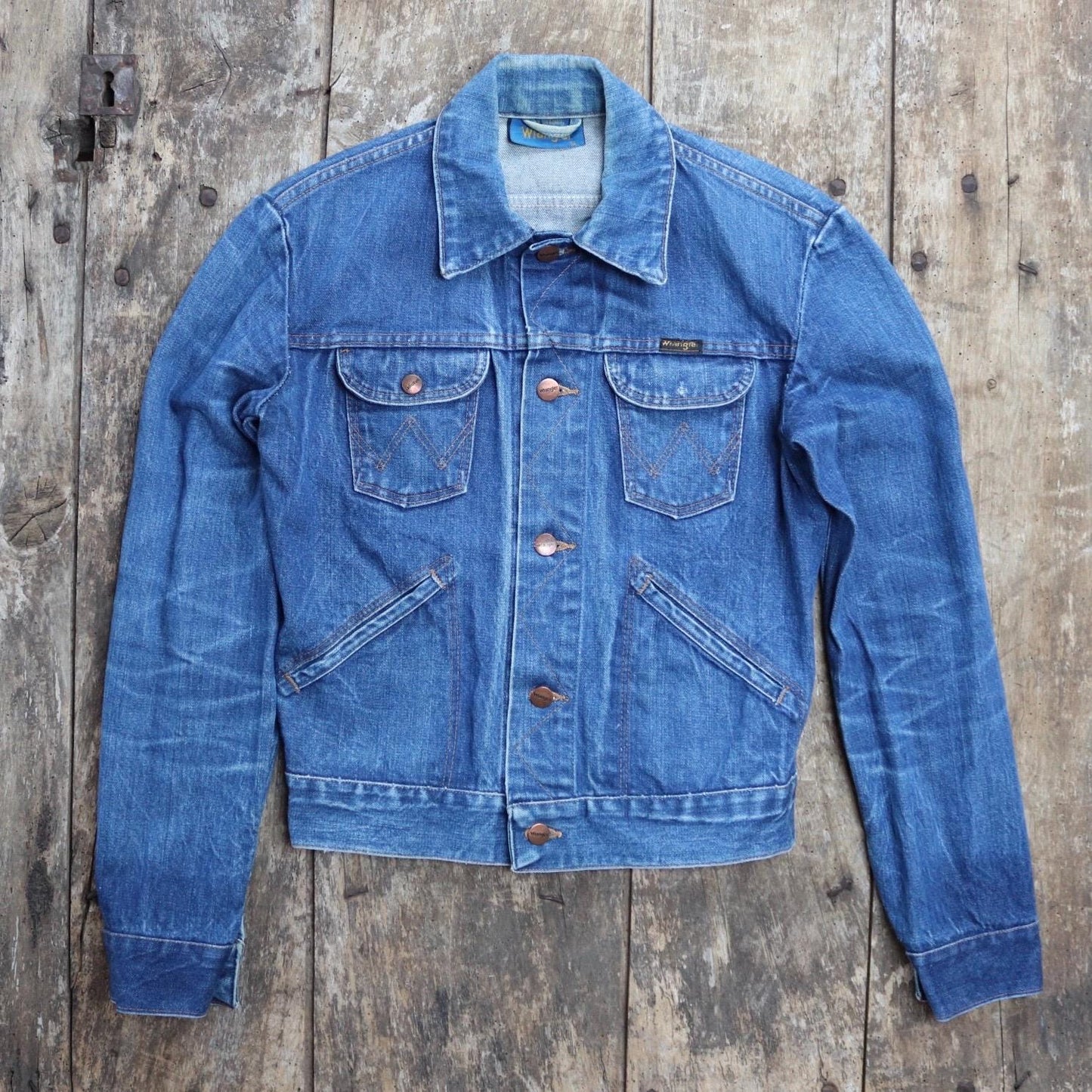 Vintage 1980s Wrangler trucker jacket - 36" chest - denim workwear - whisker fade