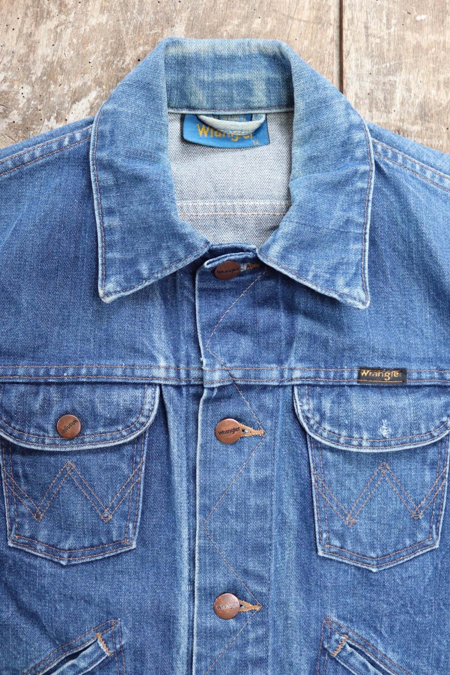 Vintage 1980s Wrangler trucker jacket - 36" chest - denim workwear - whisker fade