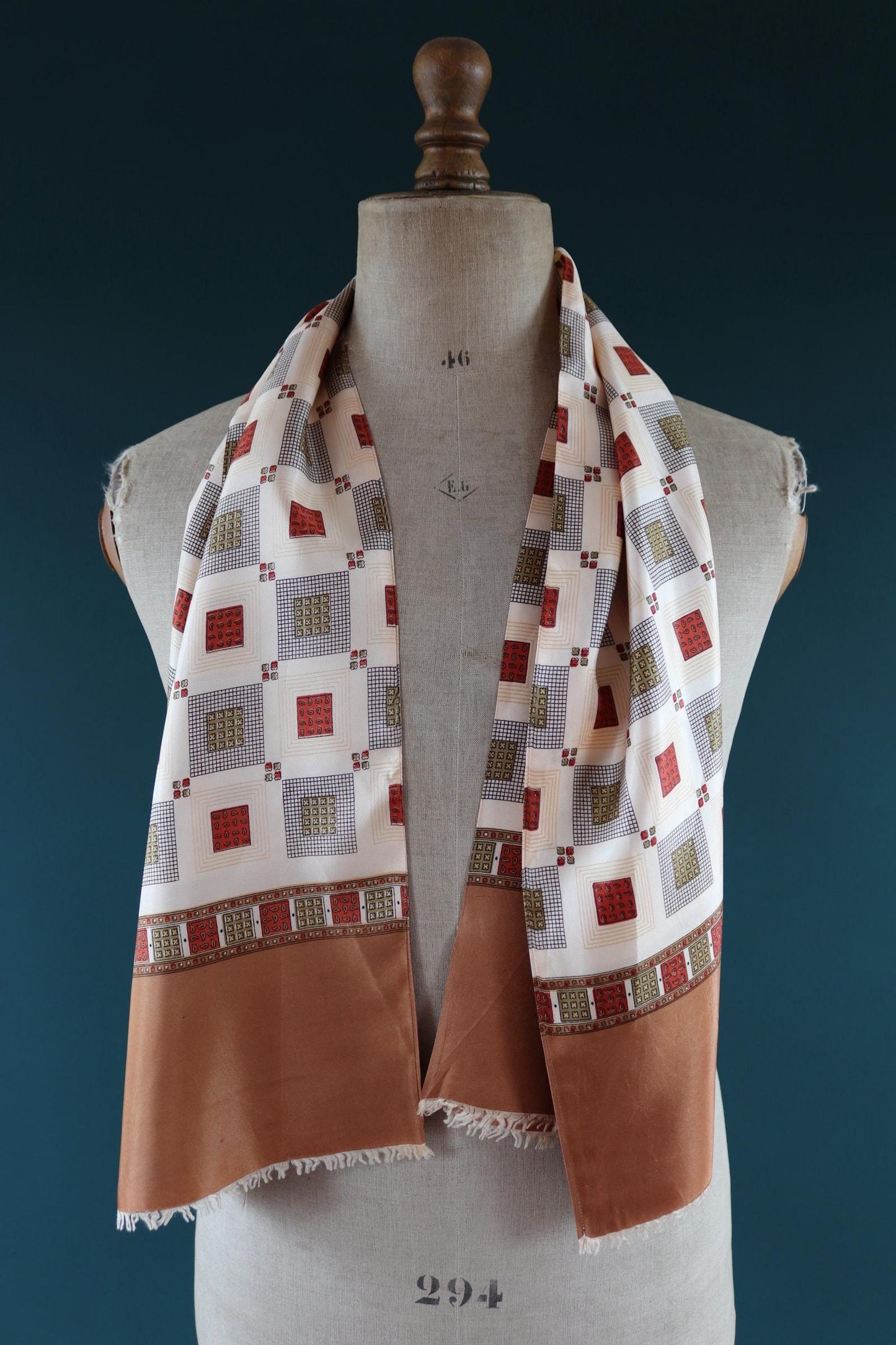 Vintage mod scarf - cream and brown - for Goodwood - wedding attire