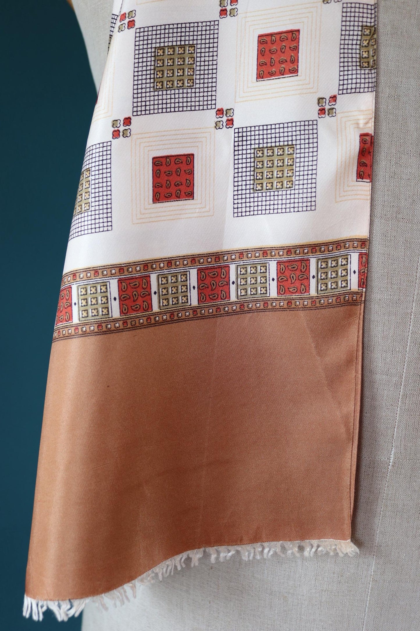 Vintage mod scarf - cream and brown - for Goodwood - wedding attire