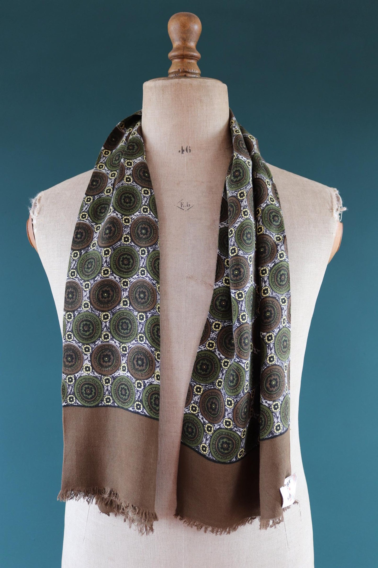 Vintage mens neck scarf - wool and silk - brown and green - Goodwood festival - wedding attire