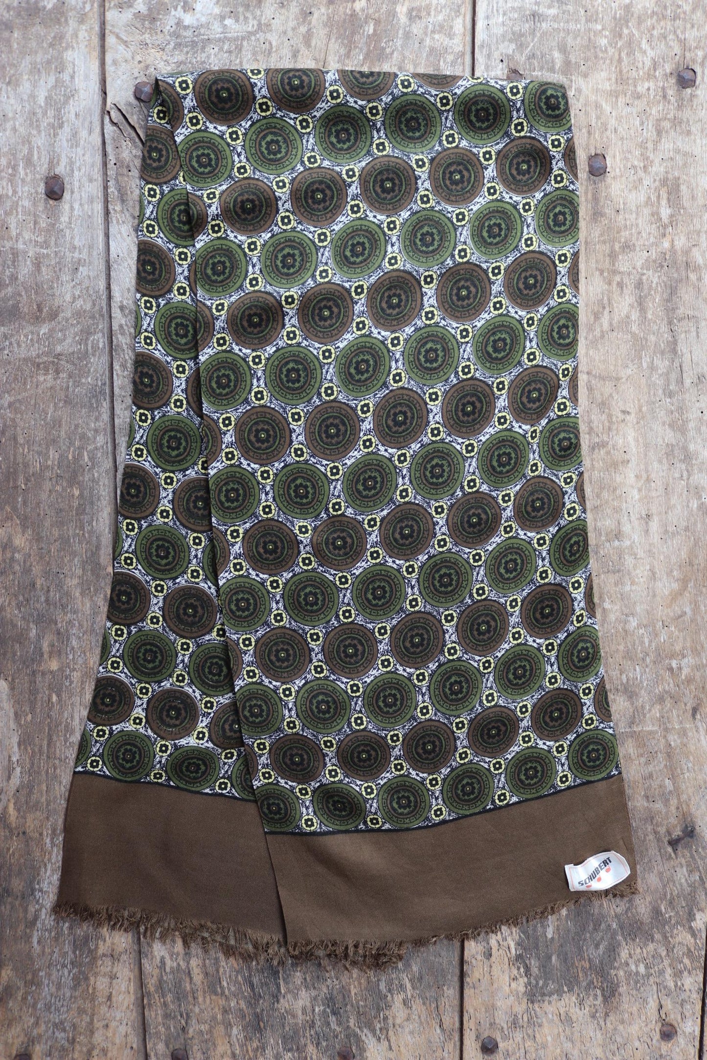 Vintage mens neck scarf - wool and silk - brown and green - Goodwood festival - wedding attire