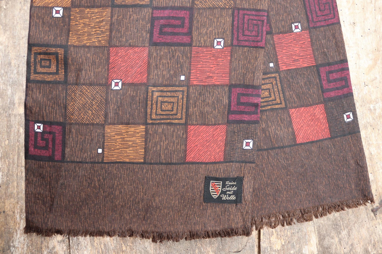 Vintage mens neck scarf - wool and silk - brown and burgundy - Goodwood festival - wedding attire