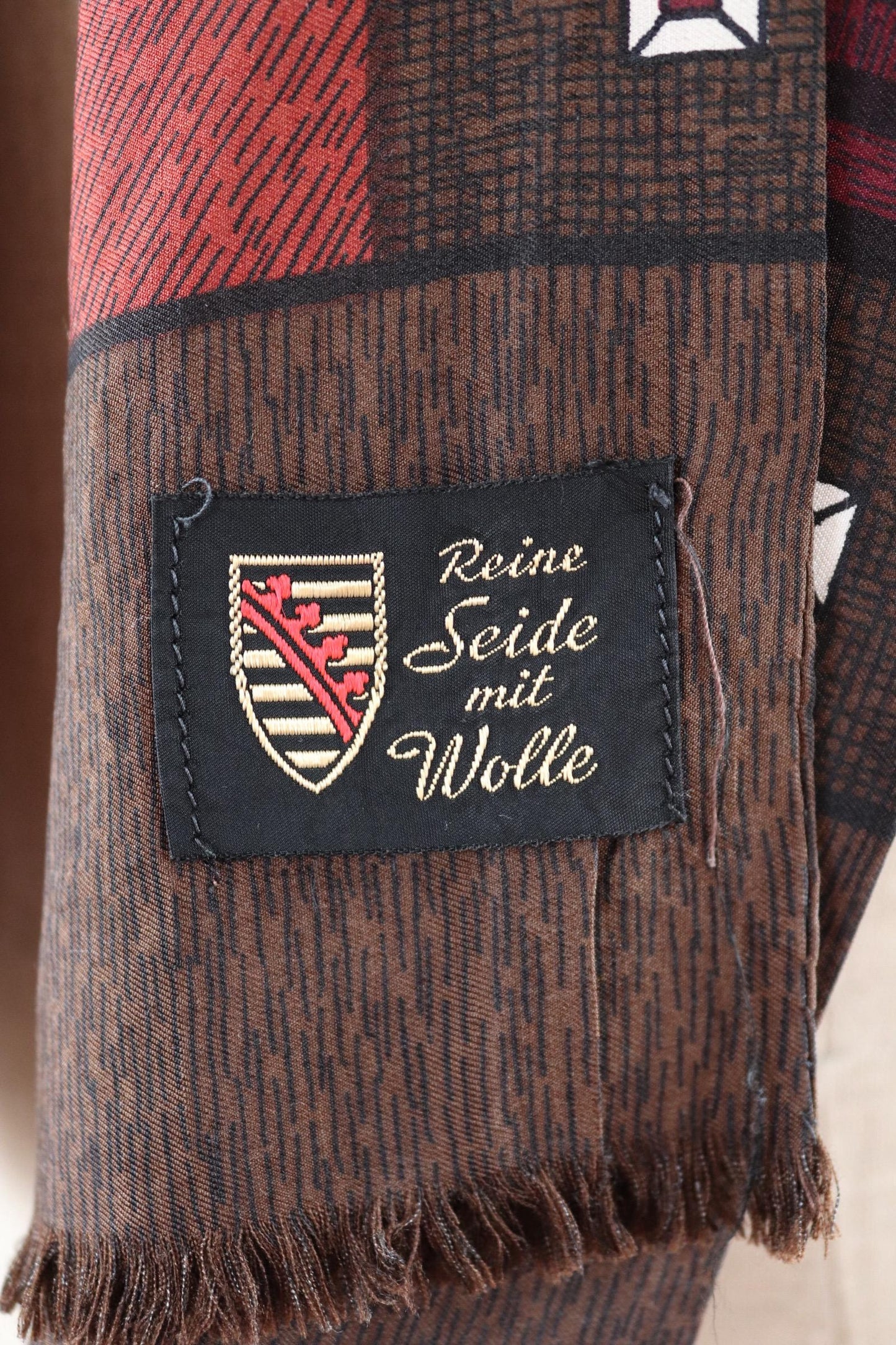 Vintage mens neck scarf - wool and silk - brown and burgundy - Goodwood festival - wedding attire