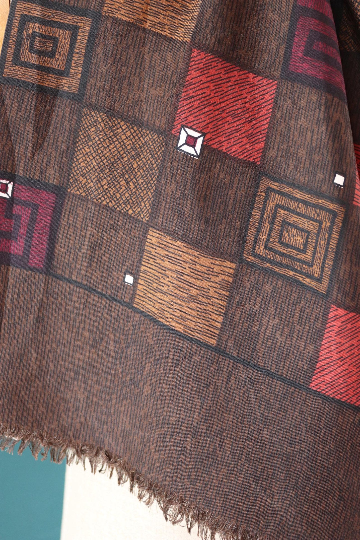 Vintage mens neck scarf - wool and silk - brown and burgundy - Goodwood festival - wedding attire