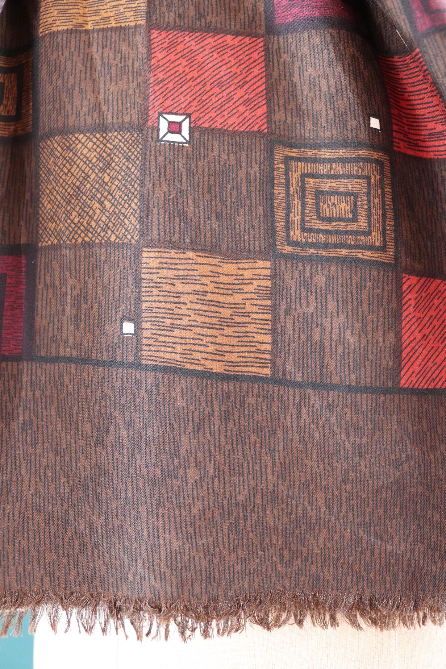 Vintage mens neck scarf - wool and silk - brown and burgundy - Goodwood festival - wedding attire