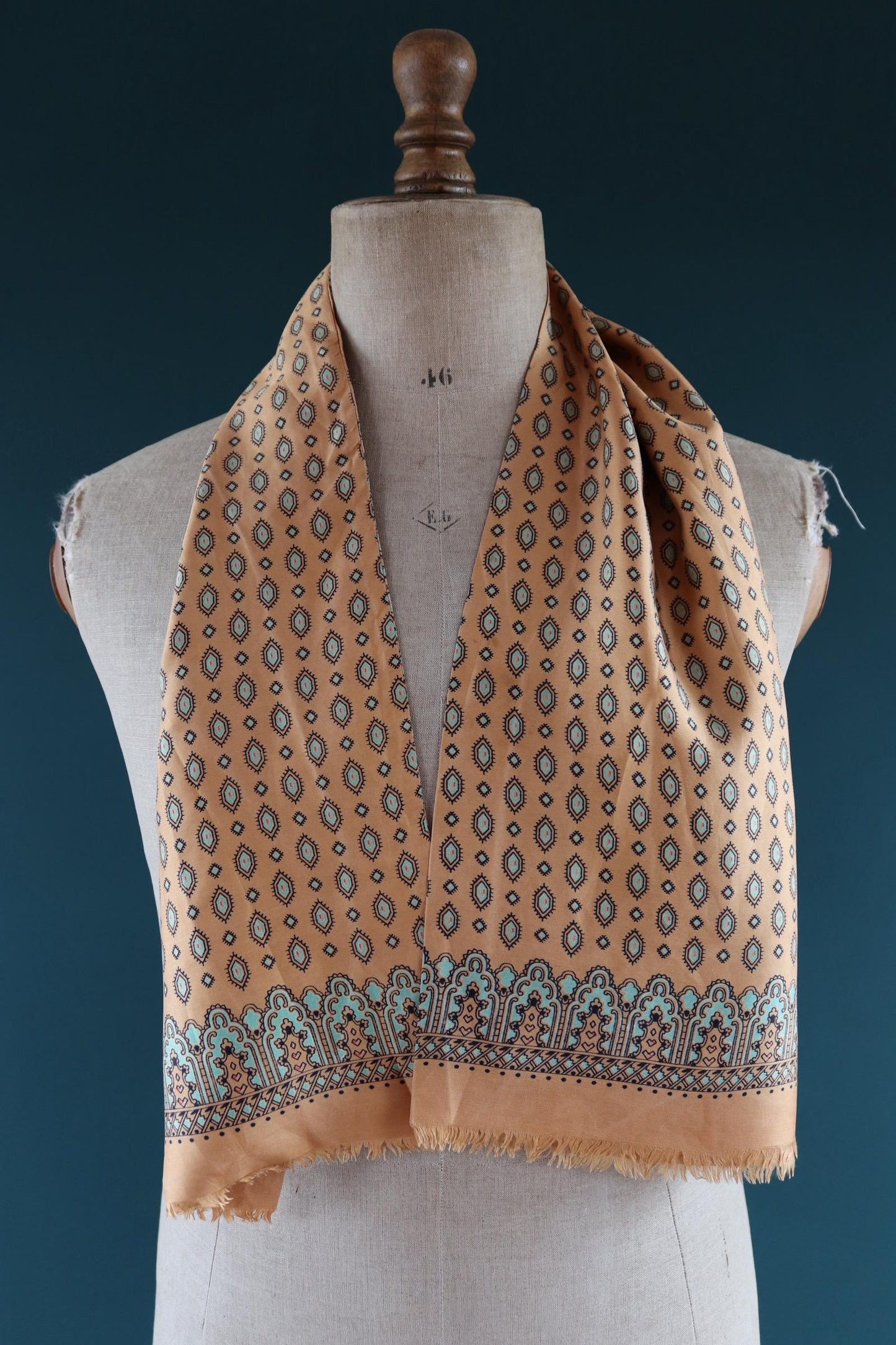 Vintage mens neck scarf - ochre and turquoise - mod style - Goodwood festival - wedding attire