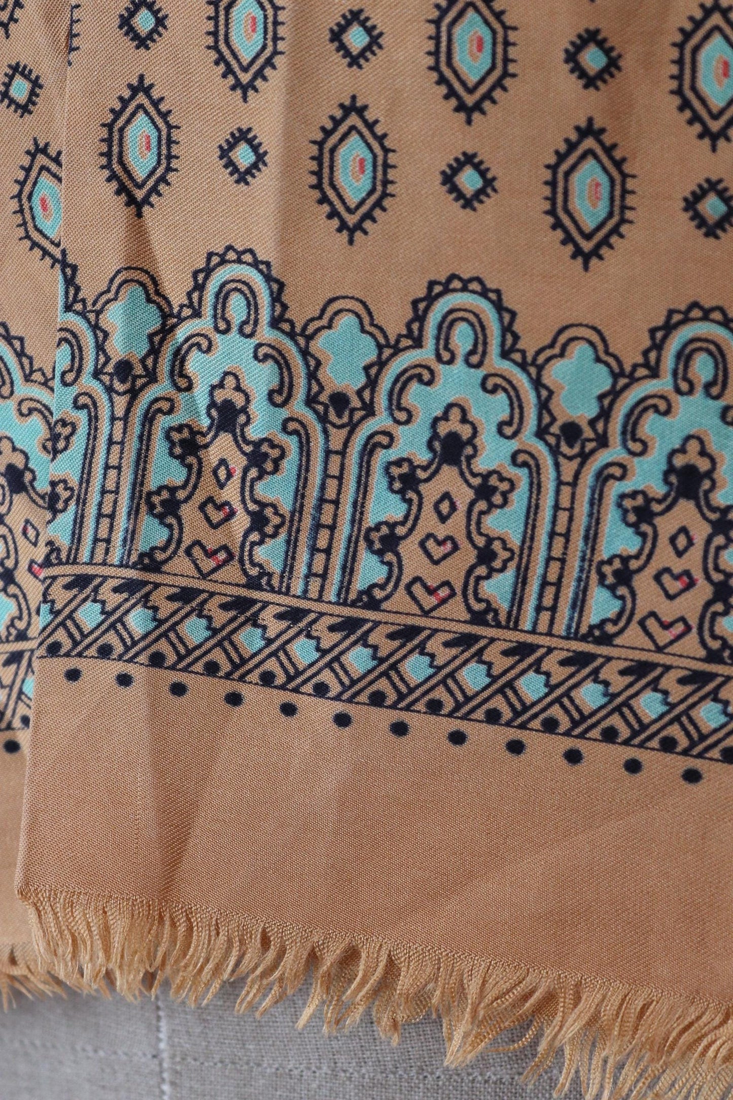 Vintage mens neck scarf - ochre and turquoise - mod style - Goodwood festival - wedding attire