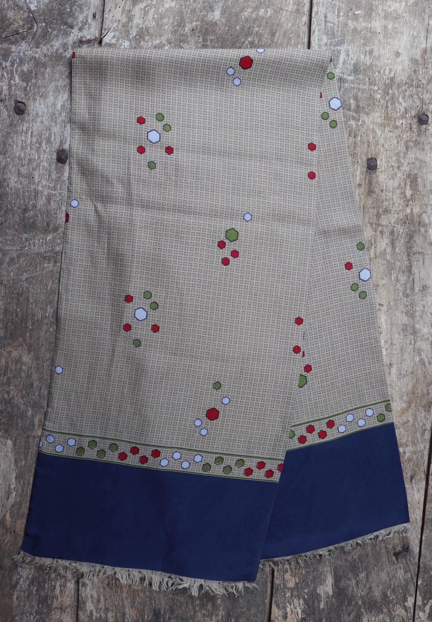 Vintage mens neck scarf - taupe and navy blue - mod style - Goodwood festival - wedding attire