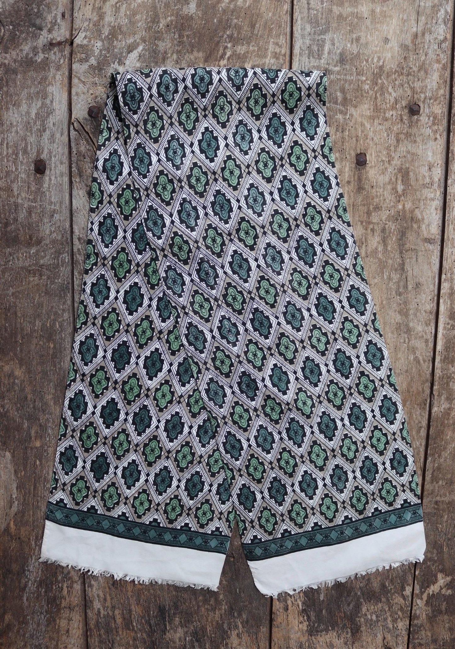 Vintage mens neck scarf - green and taupe - mod style - Goodwood festival - wedding attire