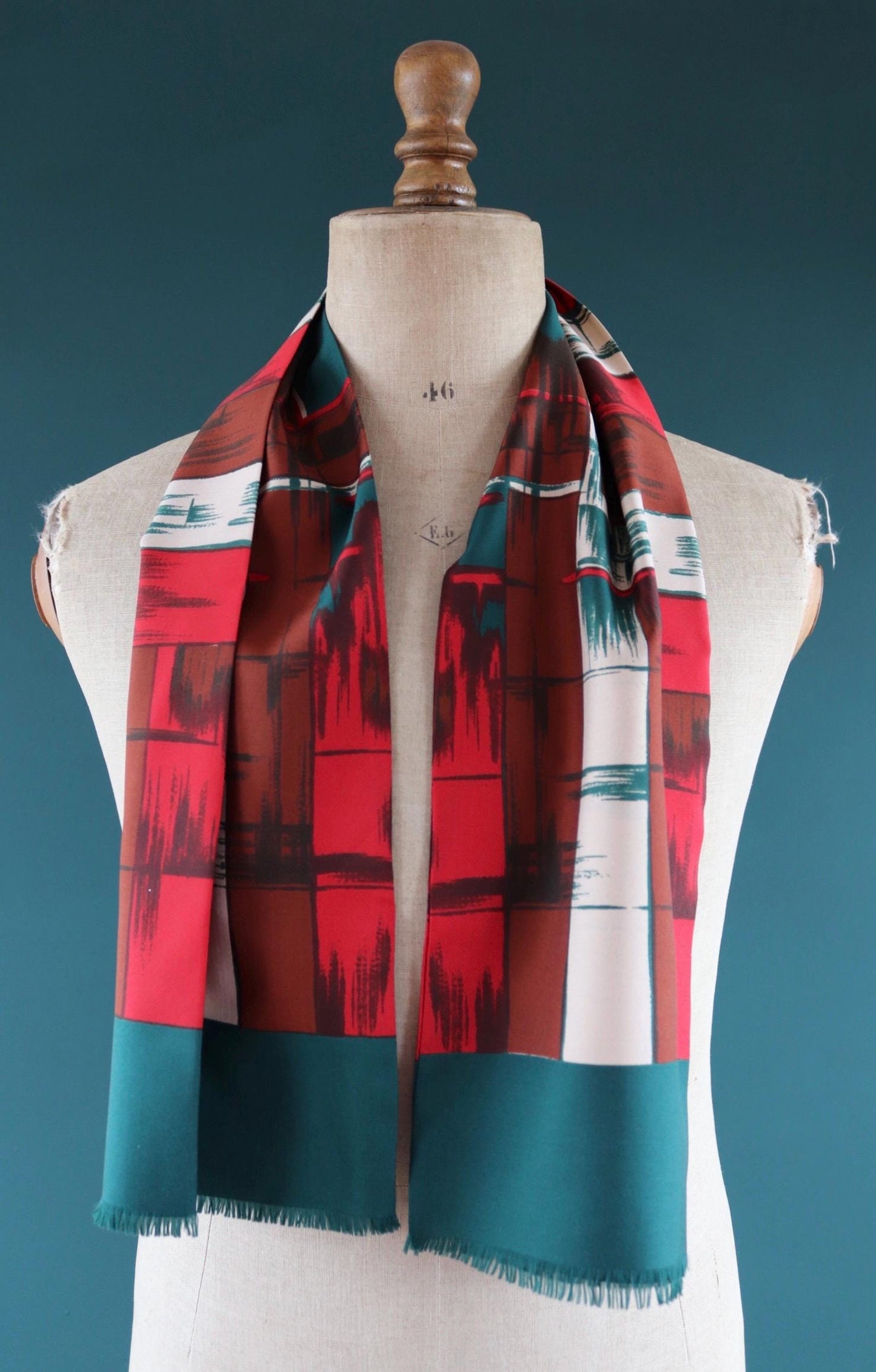 Vintage mens neck scarf - green and red - mod style - Goodwood festival - wedding attire