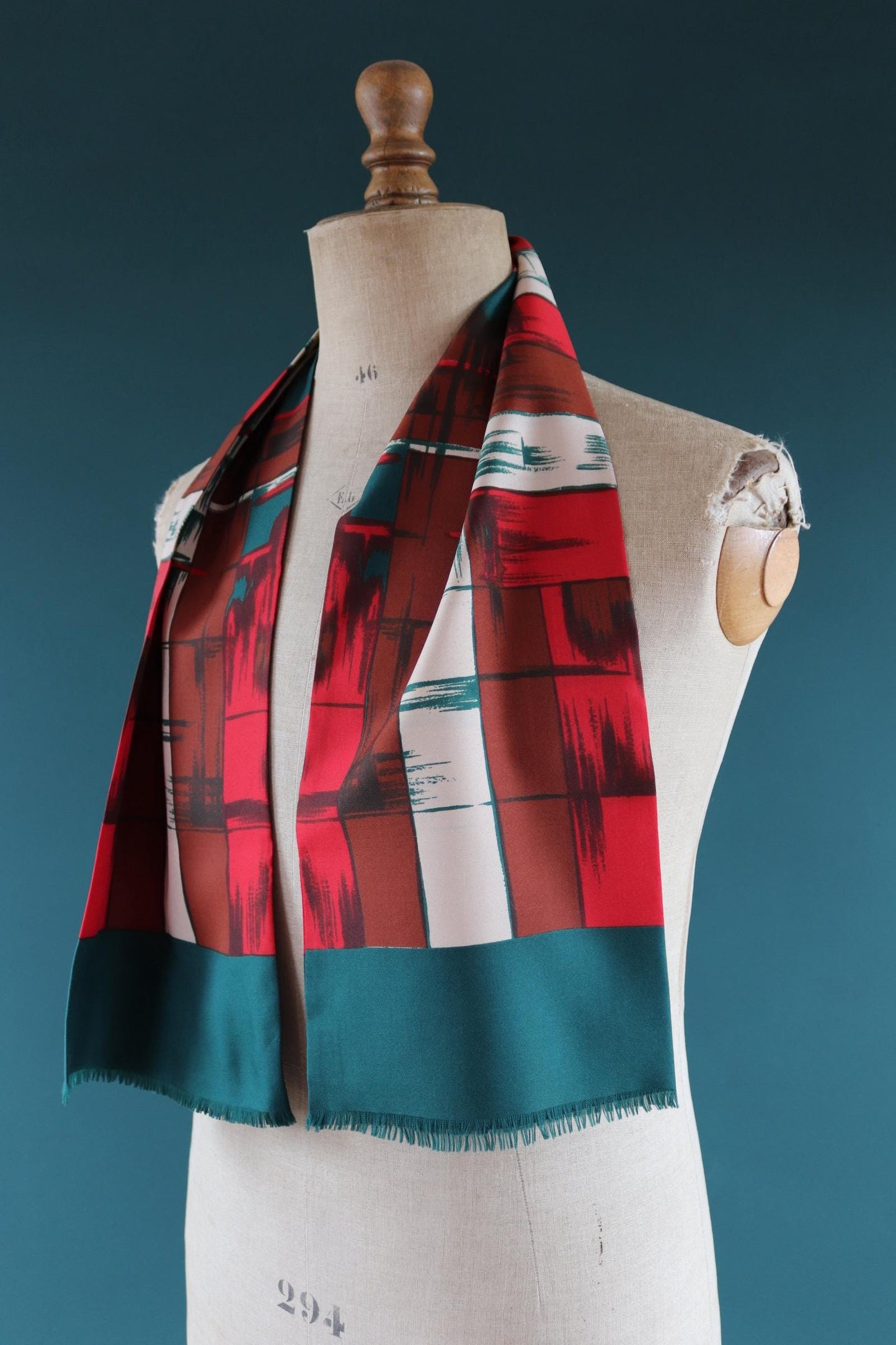 Vintage mens neck scarf - green and red - mod style - Goodwood festival - wedding attire