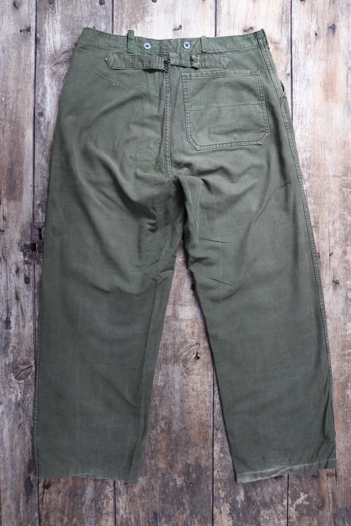 Vintage 1940s 50s Swedish army trousers - military workwear - cotton twill buckle back pants - utility field chore - 34” x 30”