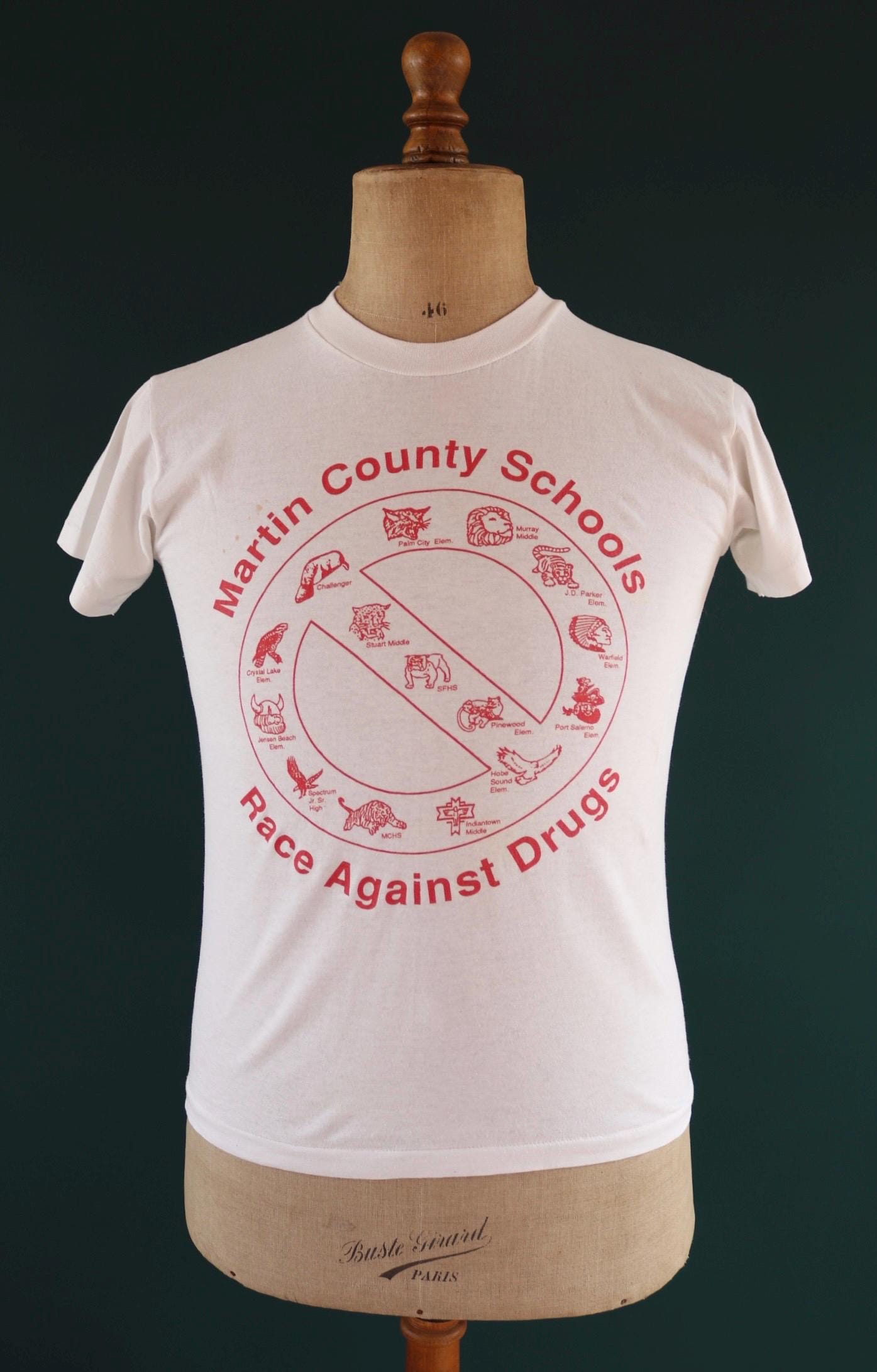 Vintage 1980s 90s anti drugs t shirt - school logo print - 36” chest