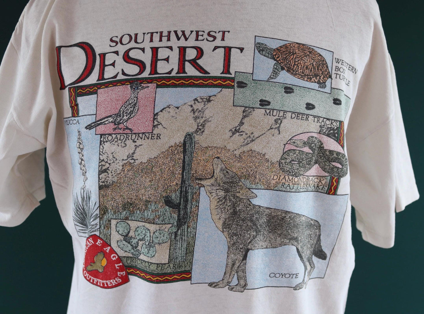 Vintage 1990s Southwest Desert t shirt - coyote print - nature design - 46” chest