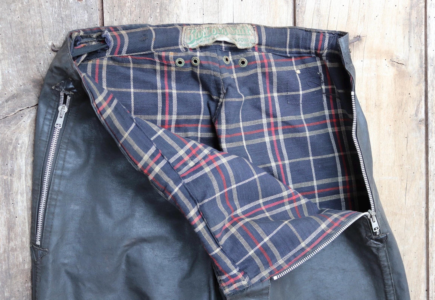 Vintage 1950s Barbour International Suit trousers - waxed cotton - 30" x 27" - Newey press studs - for motorcycle riding - dispatch rider