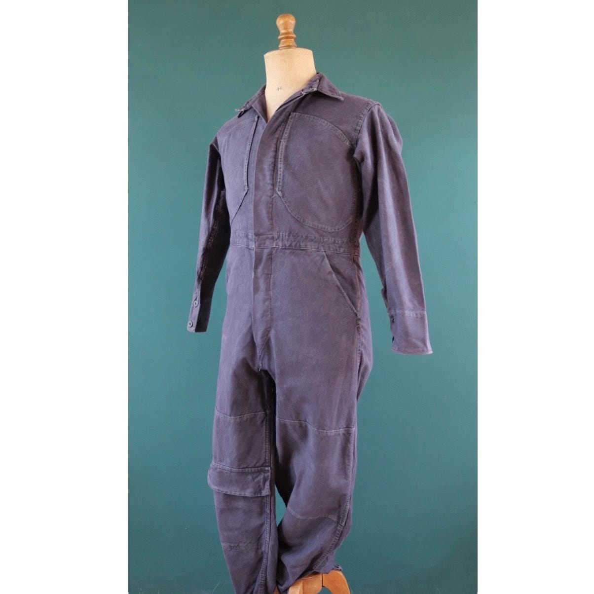 Vintage 1940s 50s Swedish black cotton tank crew coveralls - military workwear overalls - 41” x 34” x 26”