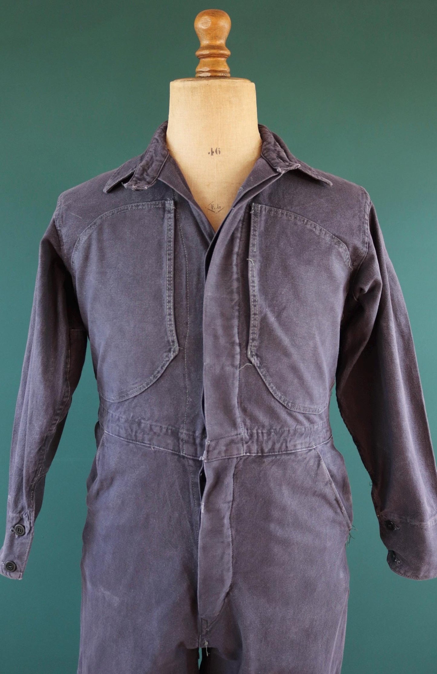 Vintage 1940s 50s Swedish black cotton tank crew coveralls - military workwear overalls - 41” x 34” x 26”