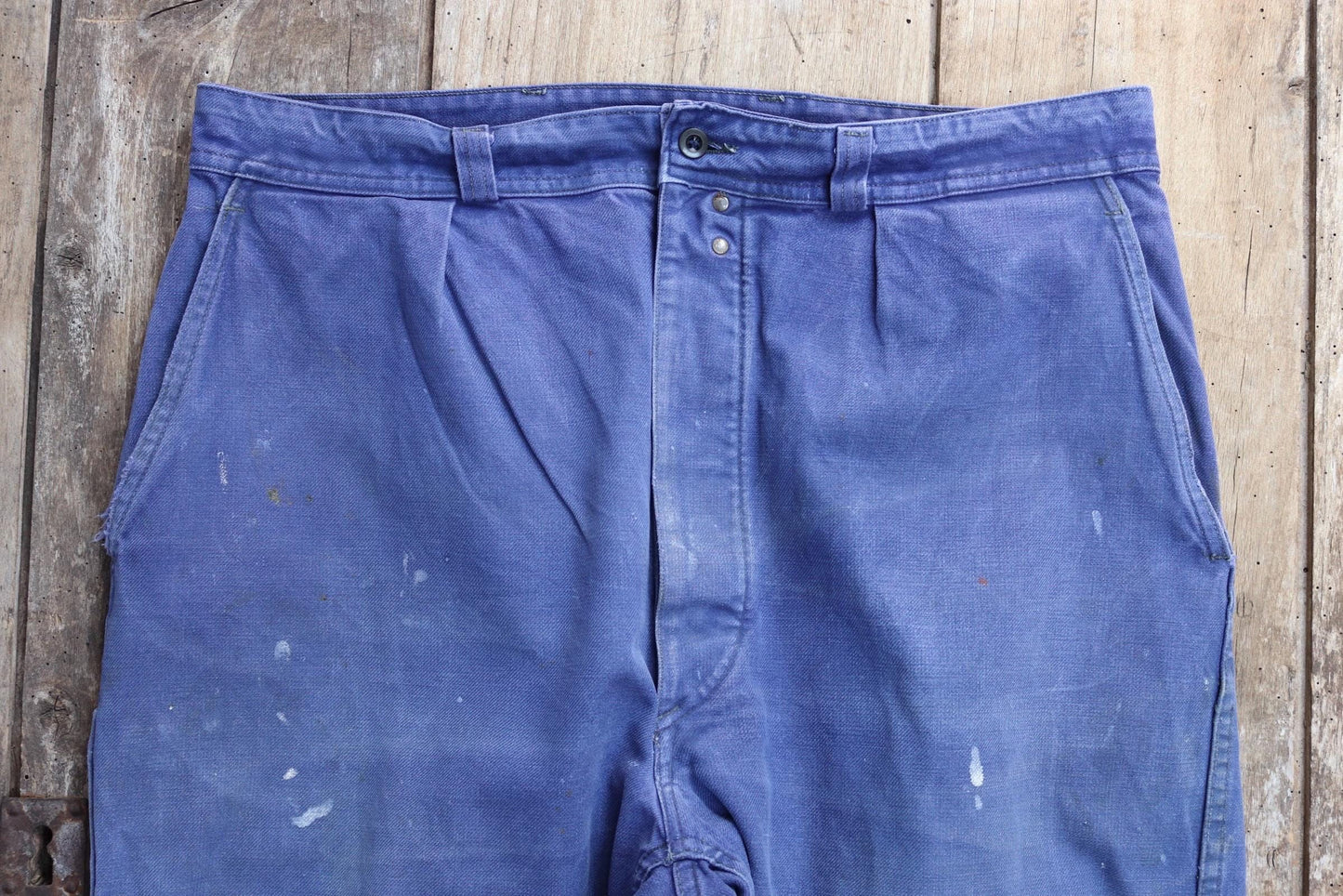 Vintage French workwear trousers - blue cotton twill pants - 1960s chore - 35” x 29”