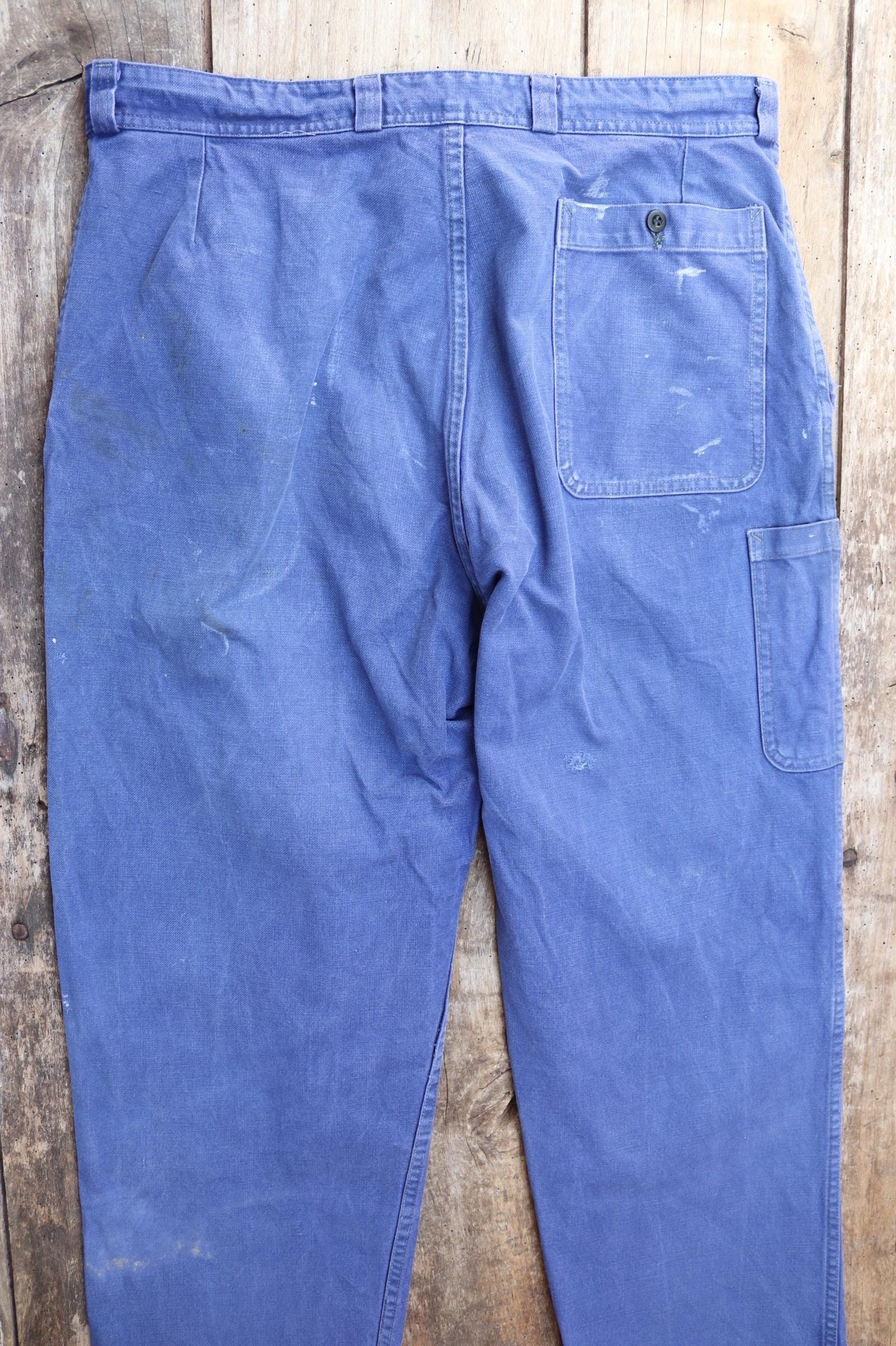 Vintage French workwear trousers - blue cotton twill pants - 1960s chore - 35” x 29”