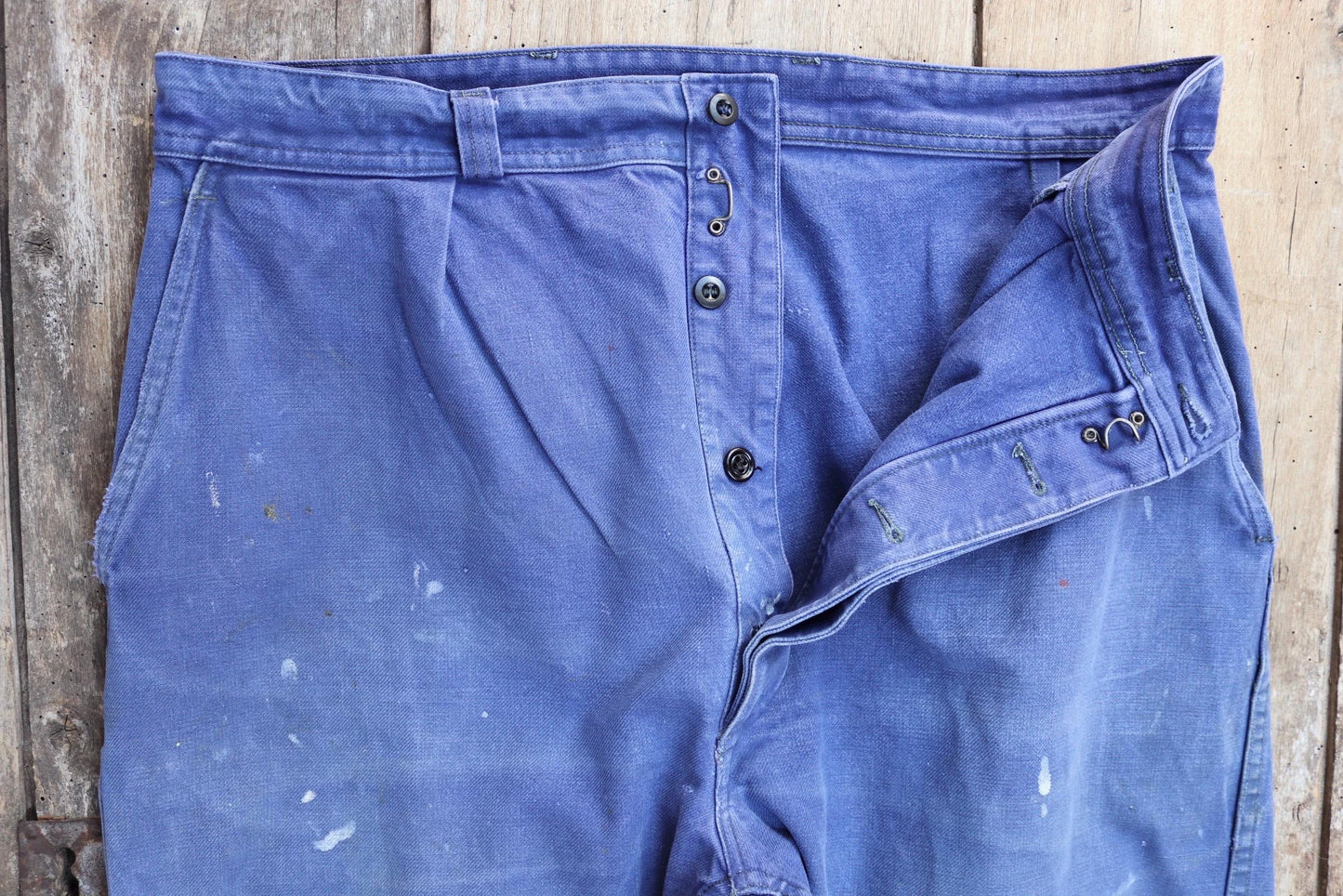 Vintage French workwear trousers - blue cotton twill pants - 1960s chore - 35” x 29”